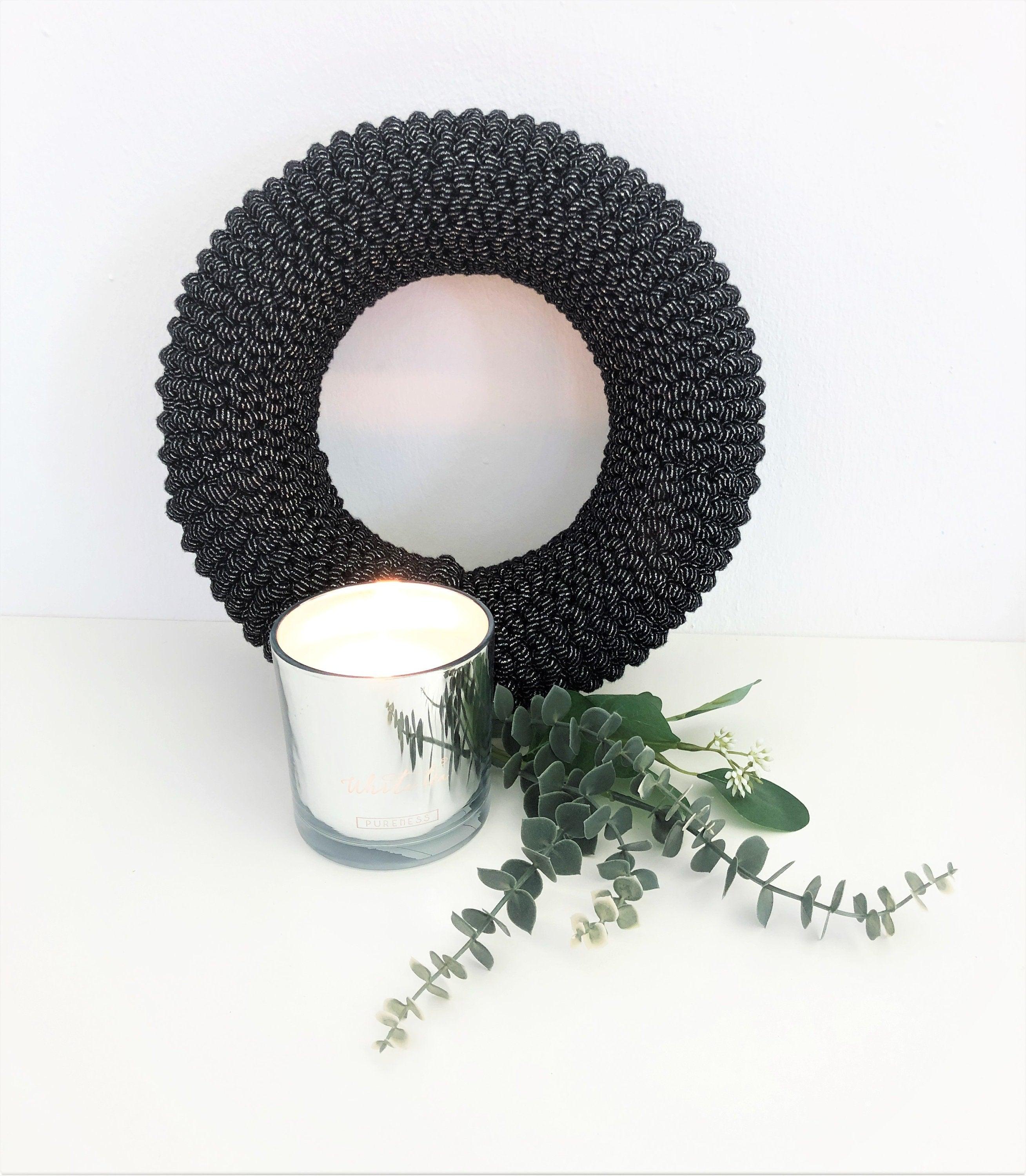 Kranz | gestrickt | Grobstrick | 30 cm | Adventskranz | silber schwarz - Roo's Gift Shop