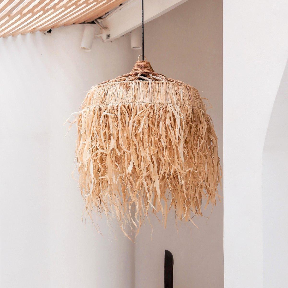 Lampe Raffia mit langen Fransen | Bast Lampenschirm Hängelampe | Boho - Roo's Gift Shop