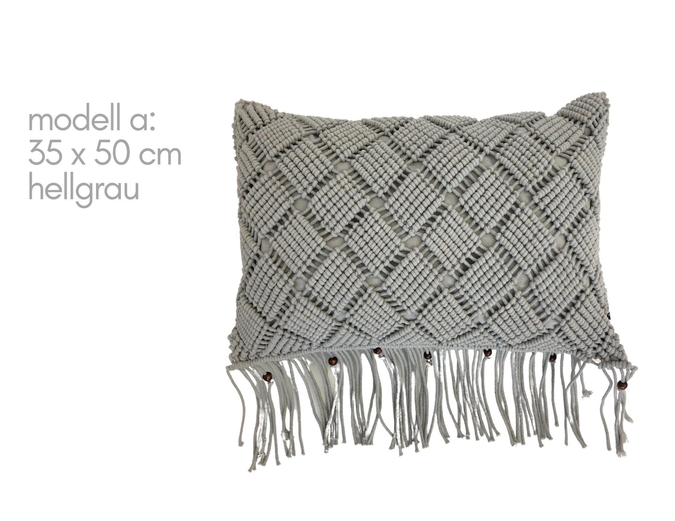 Makramee Kissen | Boho | 30 x 50 cm | hellgrau - Roo's Gift Shop