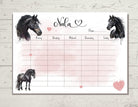 Personalisierter Stundenplan | schwarze Pferde | rosa Glitzer Herz | magnetisch und abwischbar | nachhaltig | auch zum Download - Roo's Gift Shop