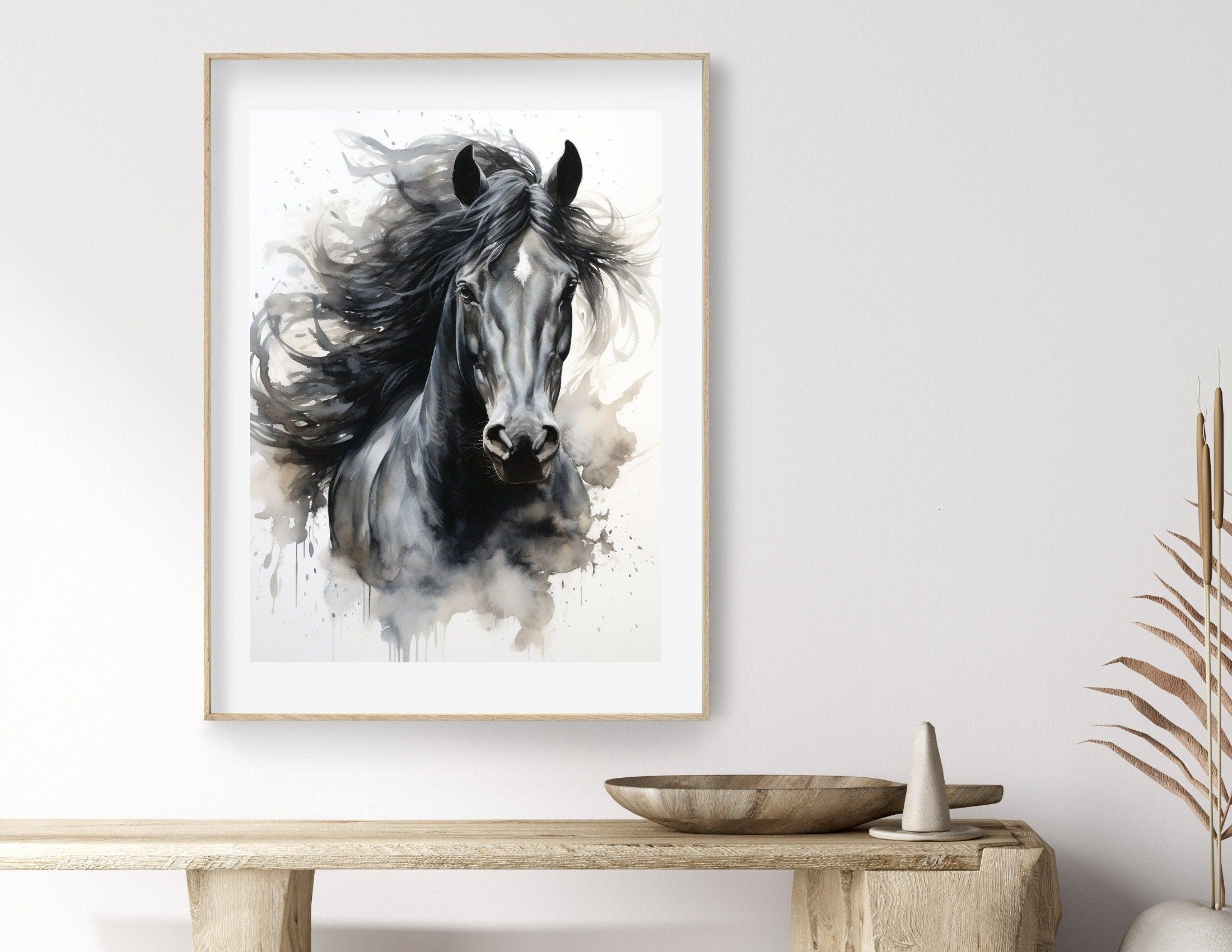 Pferde Poster | Aquarell Bild schwarzes Pferd | digitaler download - Roo's Gift Shop