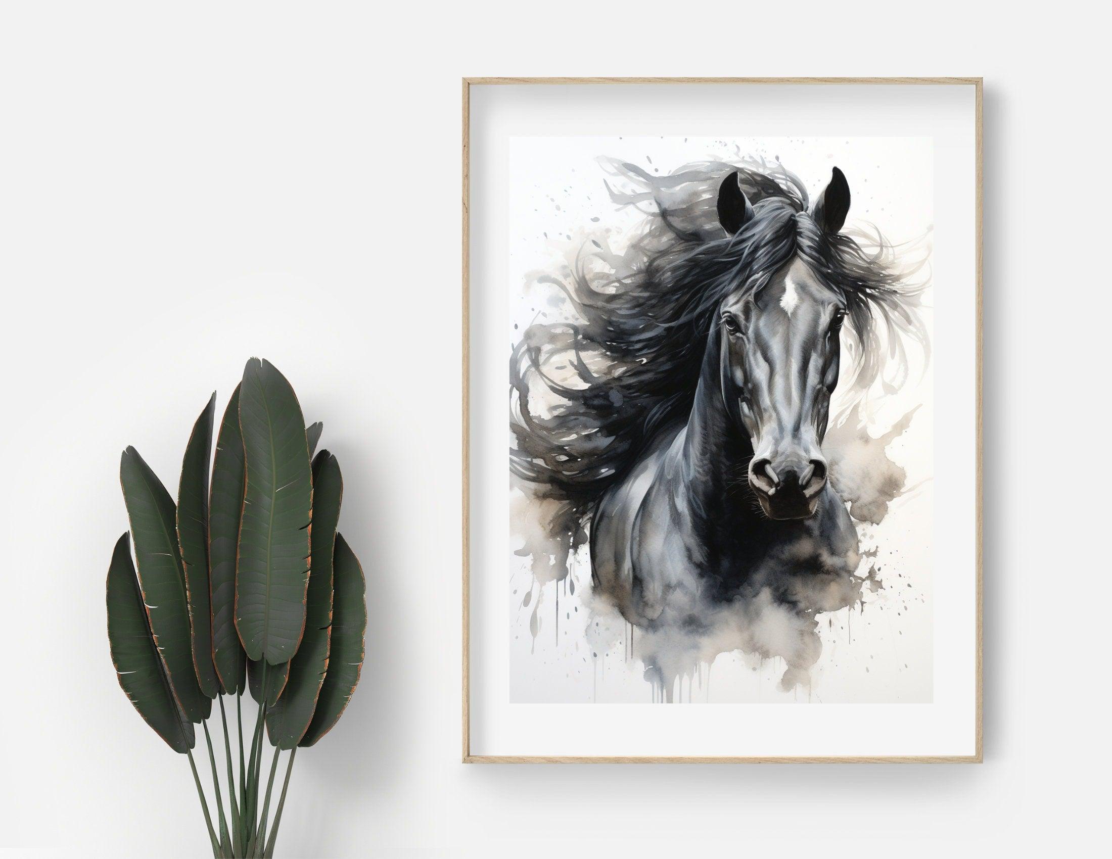 Pferde Poster | Aquarell Bild schwarzes Pferd | digitaler download - Roo's Gift Shop