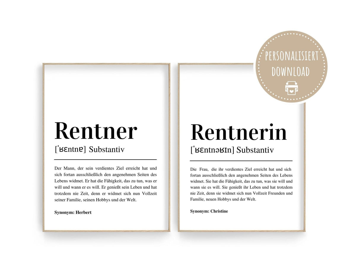 Poster Definition Rentner | personalisiert | Geschenk Rentnerin Ruhest ...
