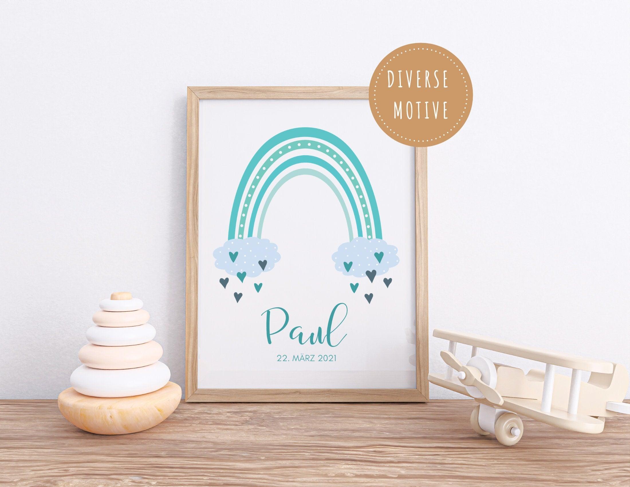 Poster Geburt | personalisierter Regenbogen blau - Roo's Gift Shop