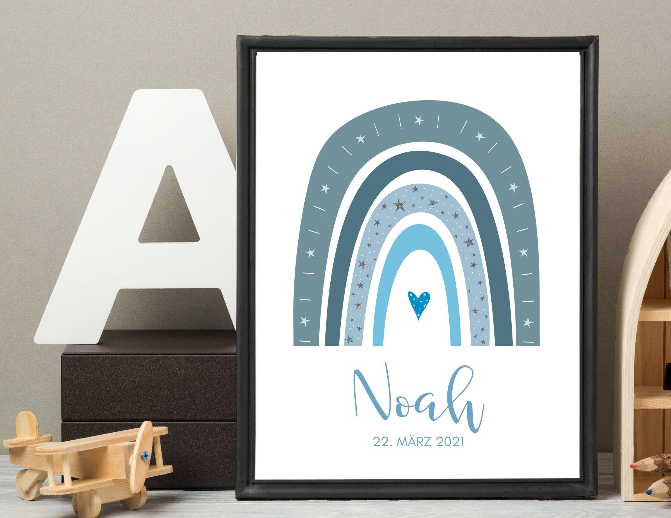 Poster Geburt | personalisierter Regenbogen blau - Roo's Gift Shop