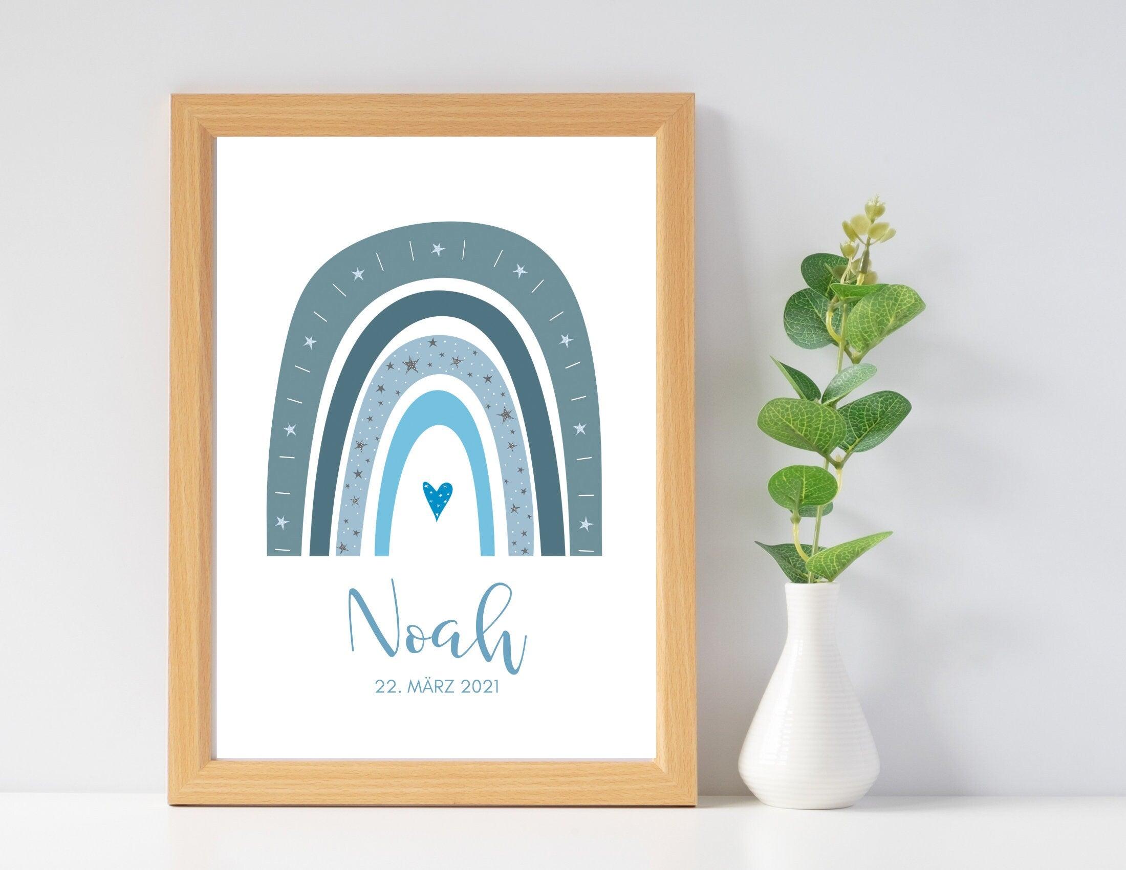 Poster Geburt | personalisierter Regenbogen blau - Roo's Gift Shop