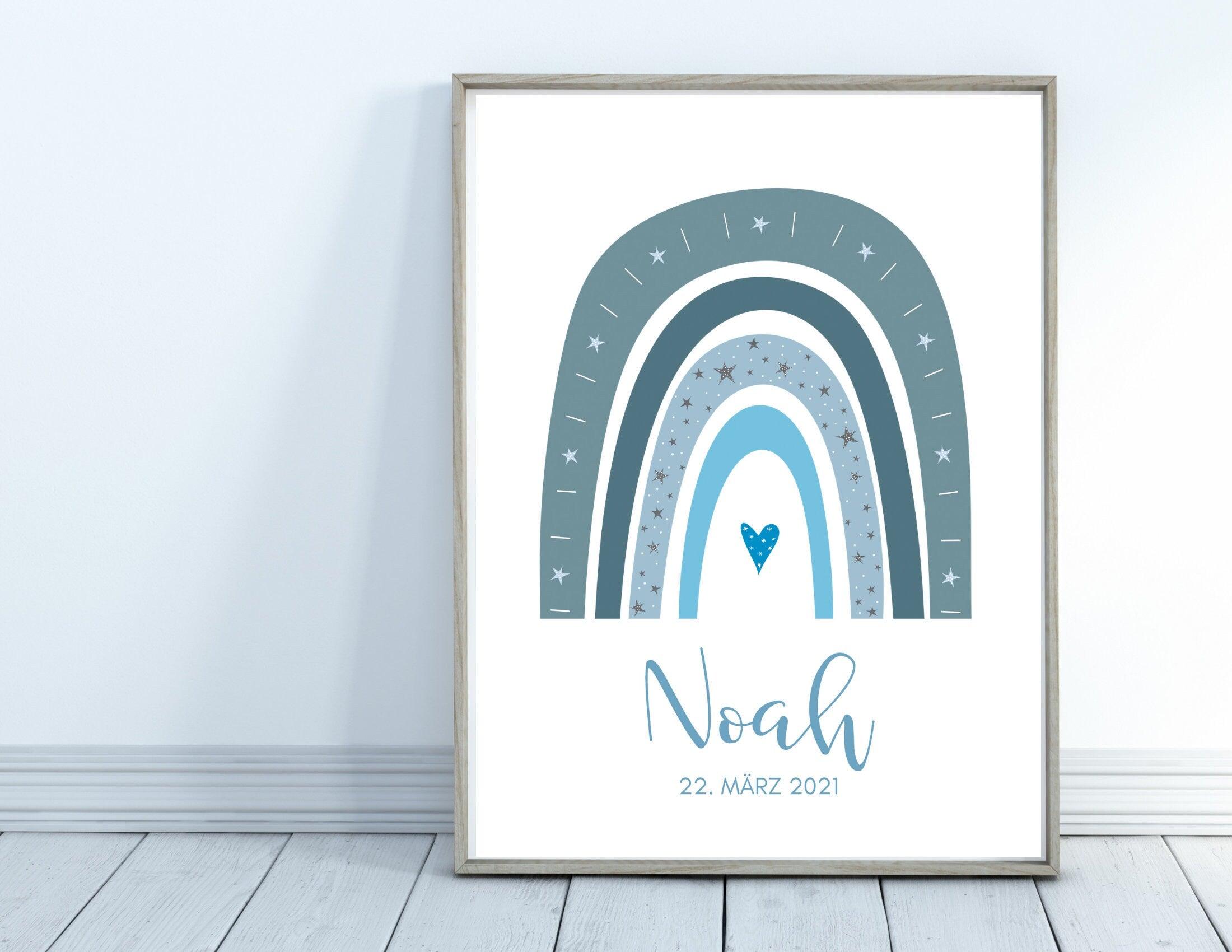 Poster Geburt | personalisierter Regenbogen blau - Roo's Gift Shop