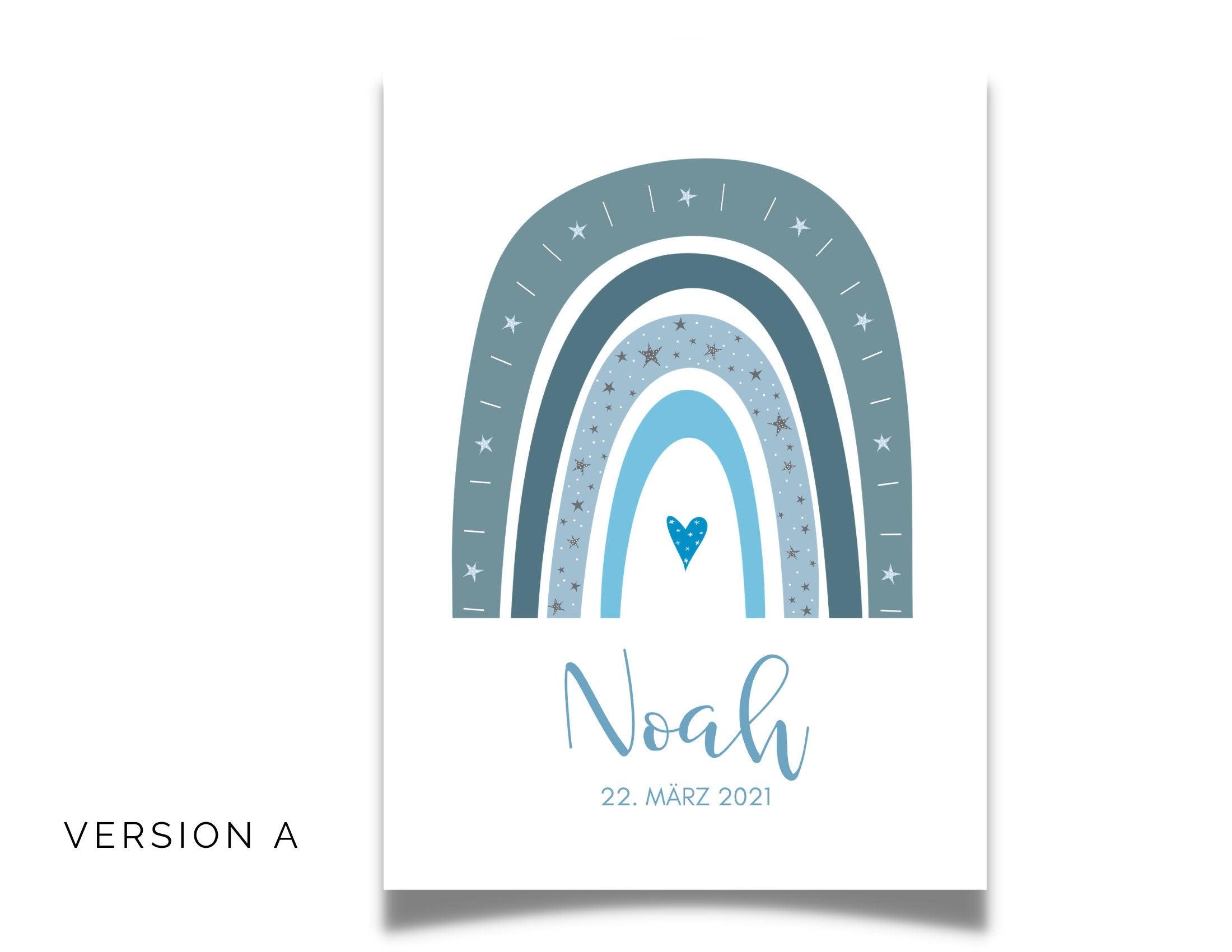Poster Geburt | personalisierter Regenbogen blau - Roo's Gift Shop