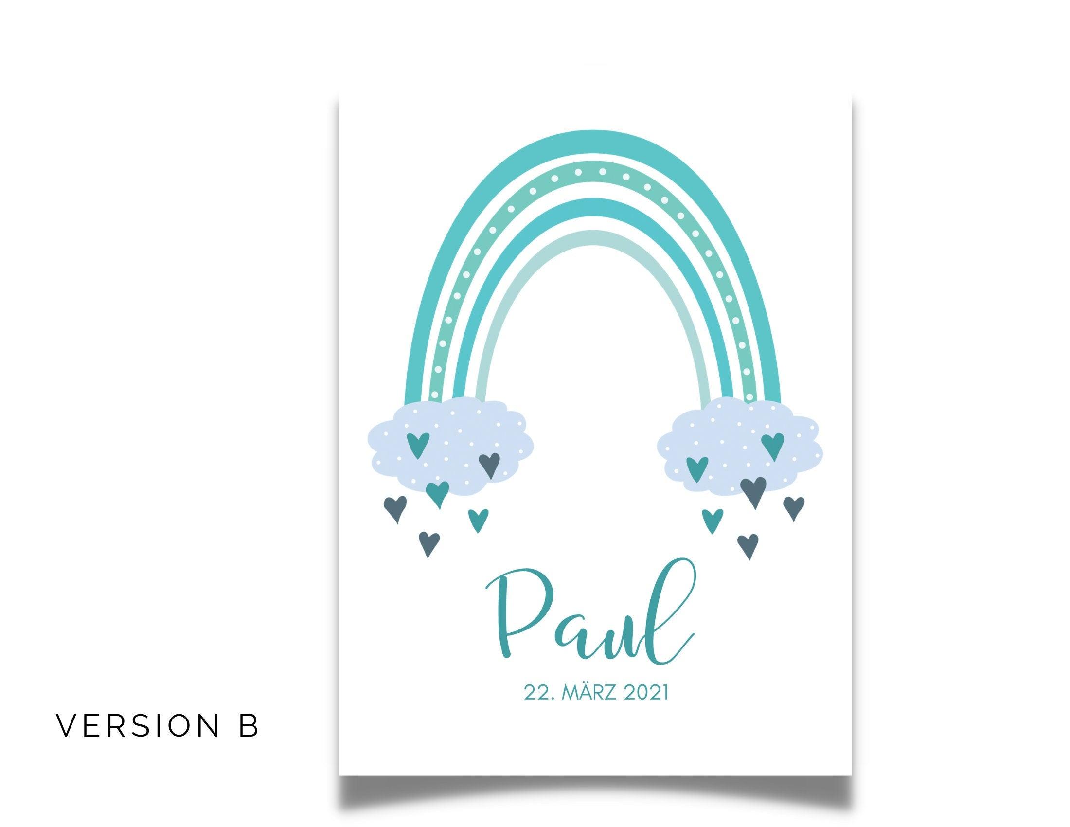 Poster Geburt | personalisierter Regenbogen blau - Roo's Gift Shop