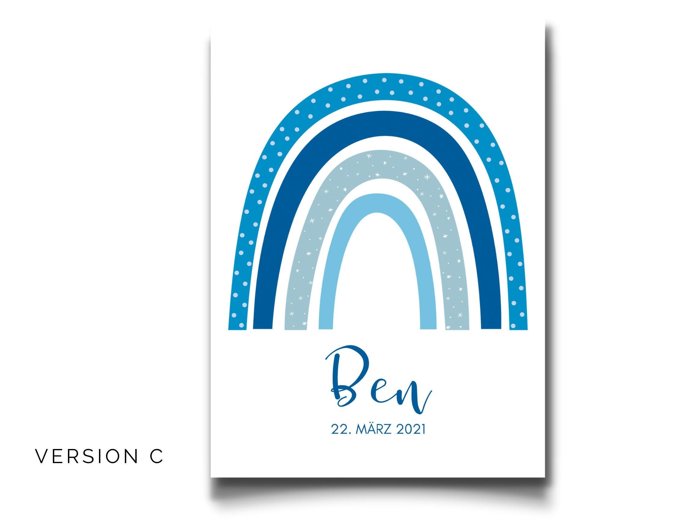 Poster Geburt | personalisierter Regenbogen blau - Roo's Gift Shop