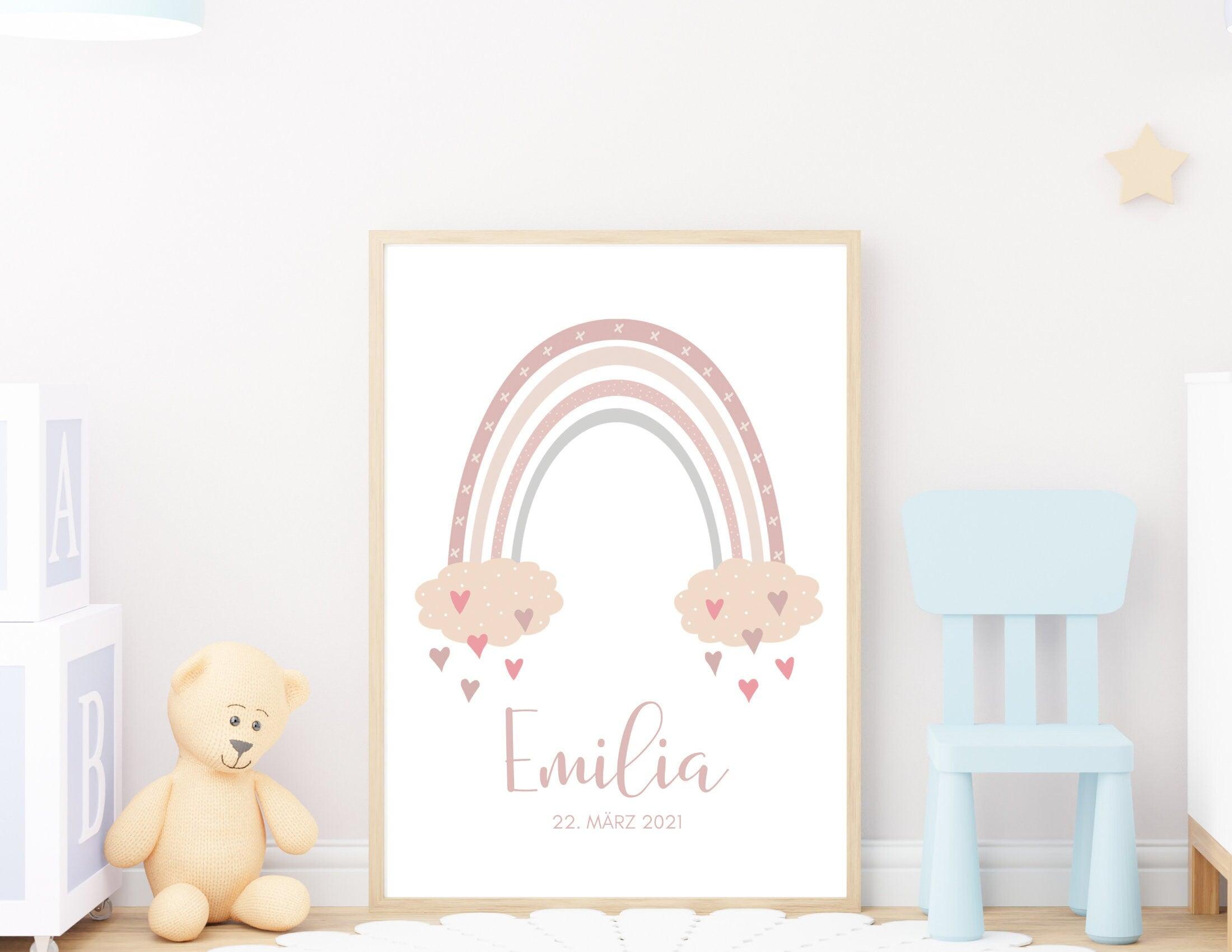 Poster Geburt | personalisierter Regenbogen rosa - Roo's Gift Shop