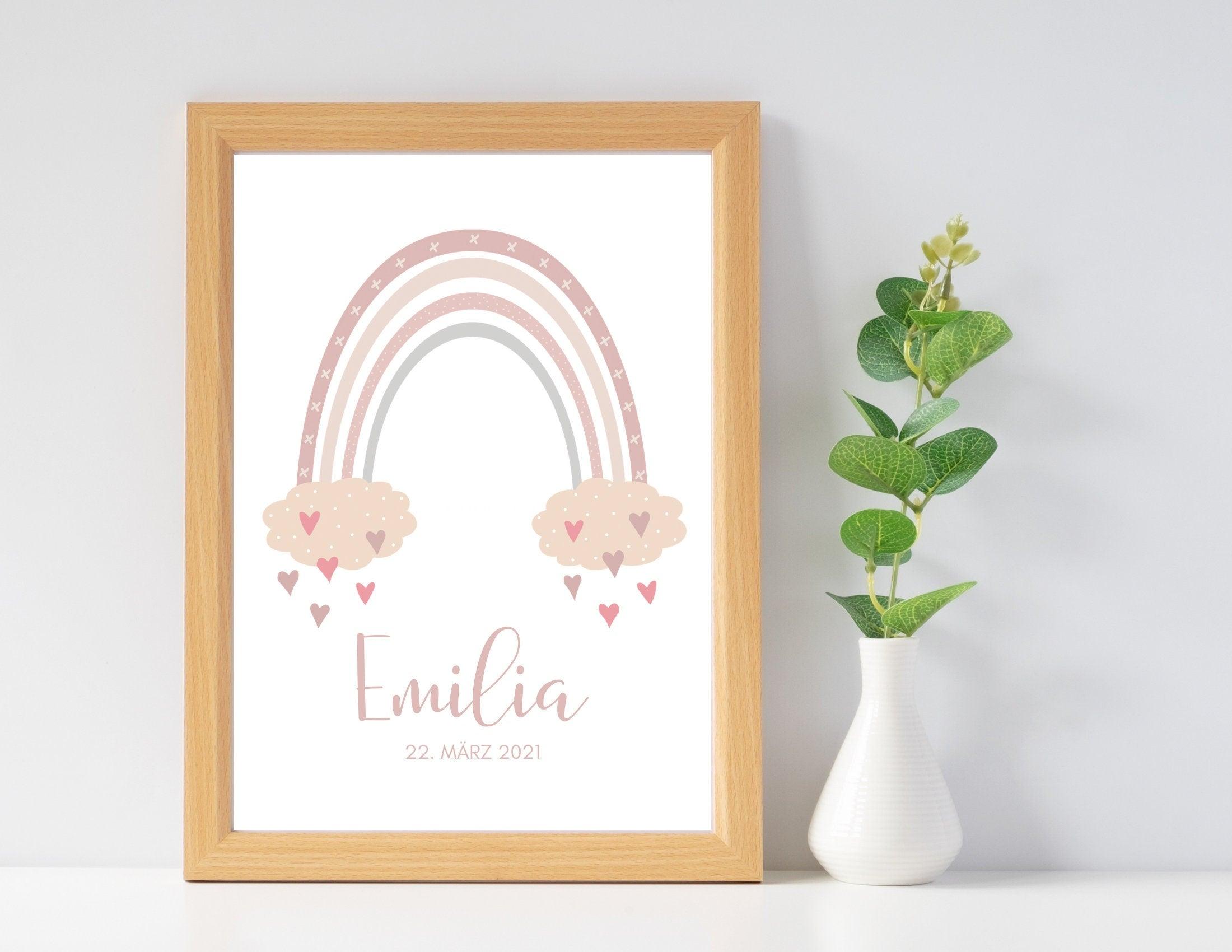 Poster Geburt | personalisierter Regenbogen rosa - Roo's Gift Shop