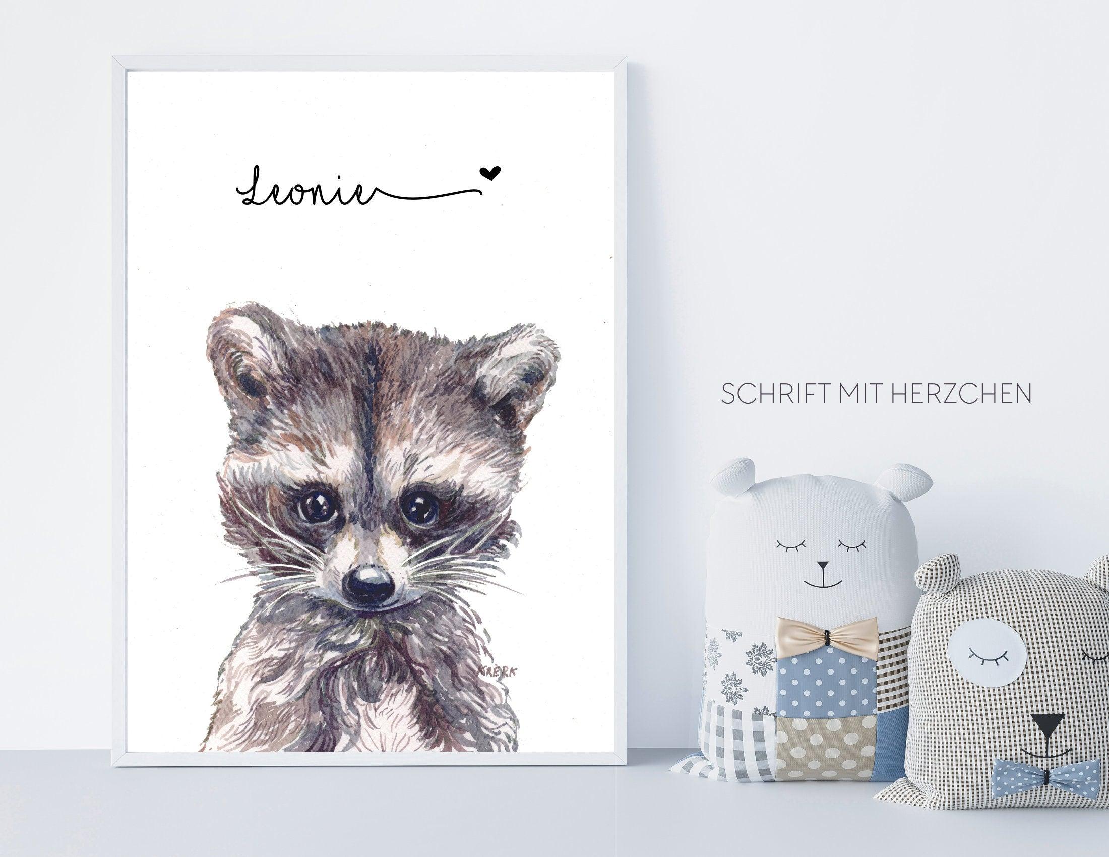 Poster | Bild Kinderzimmer | personalisierbar | Waschbär - Roo's Gift Shop