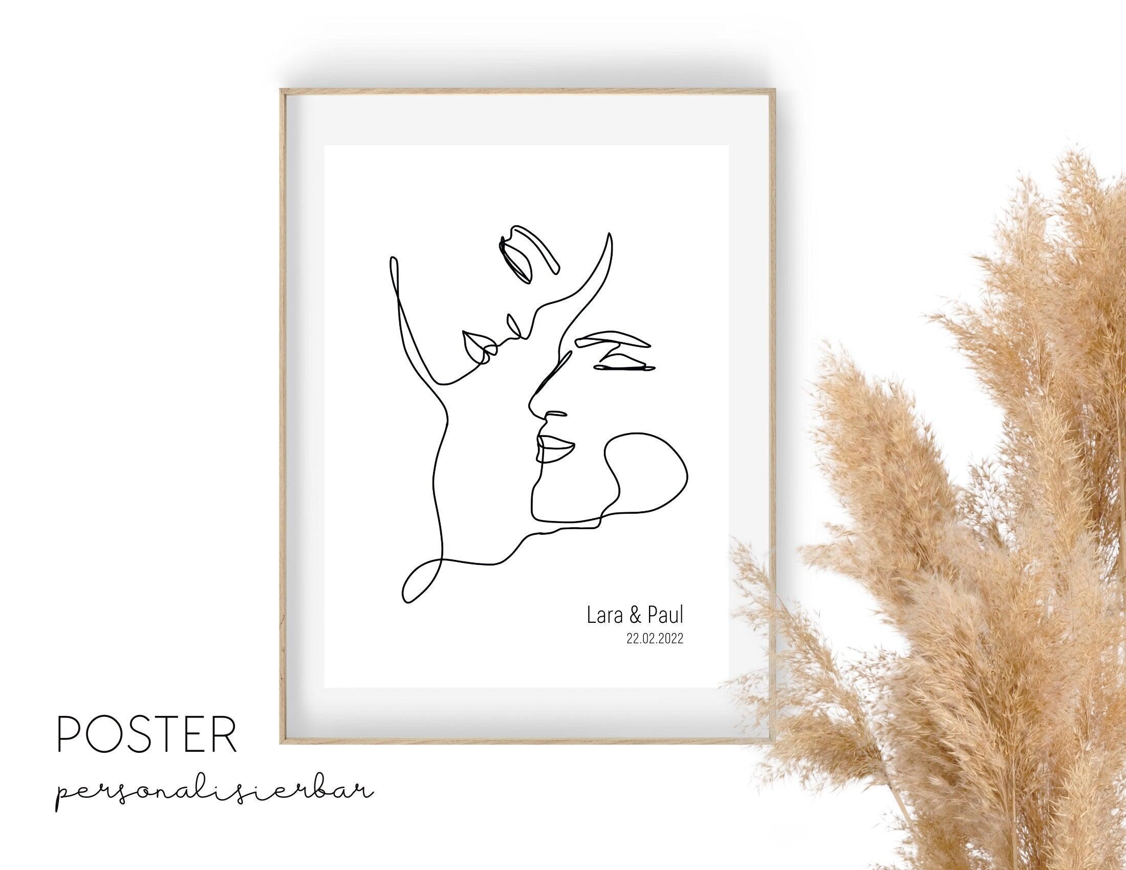 Poster | Hochzeit | One Line Art | Liebende | personalisiert - Roo's Gift Shop