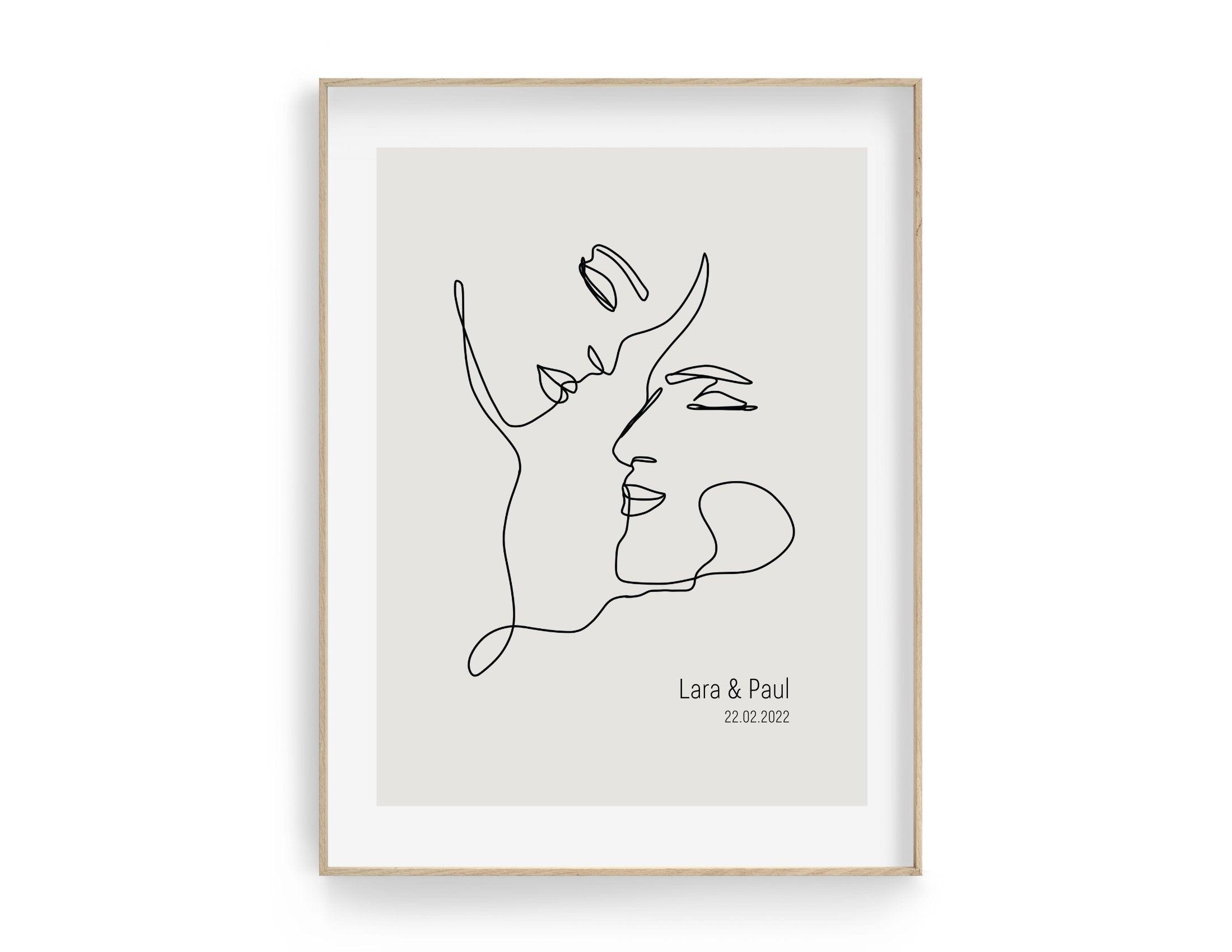 Poster | Hochzeit | One Line Art | Liebende | personalisiert - Roo's Gift Shop