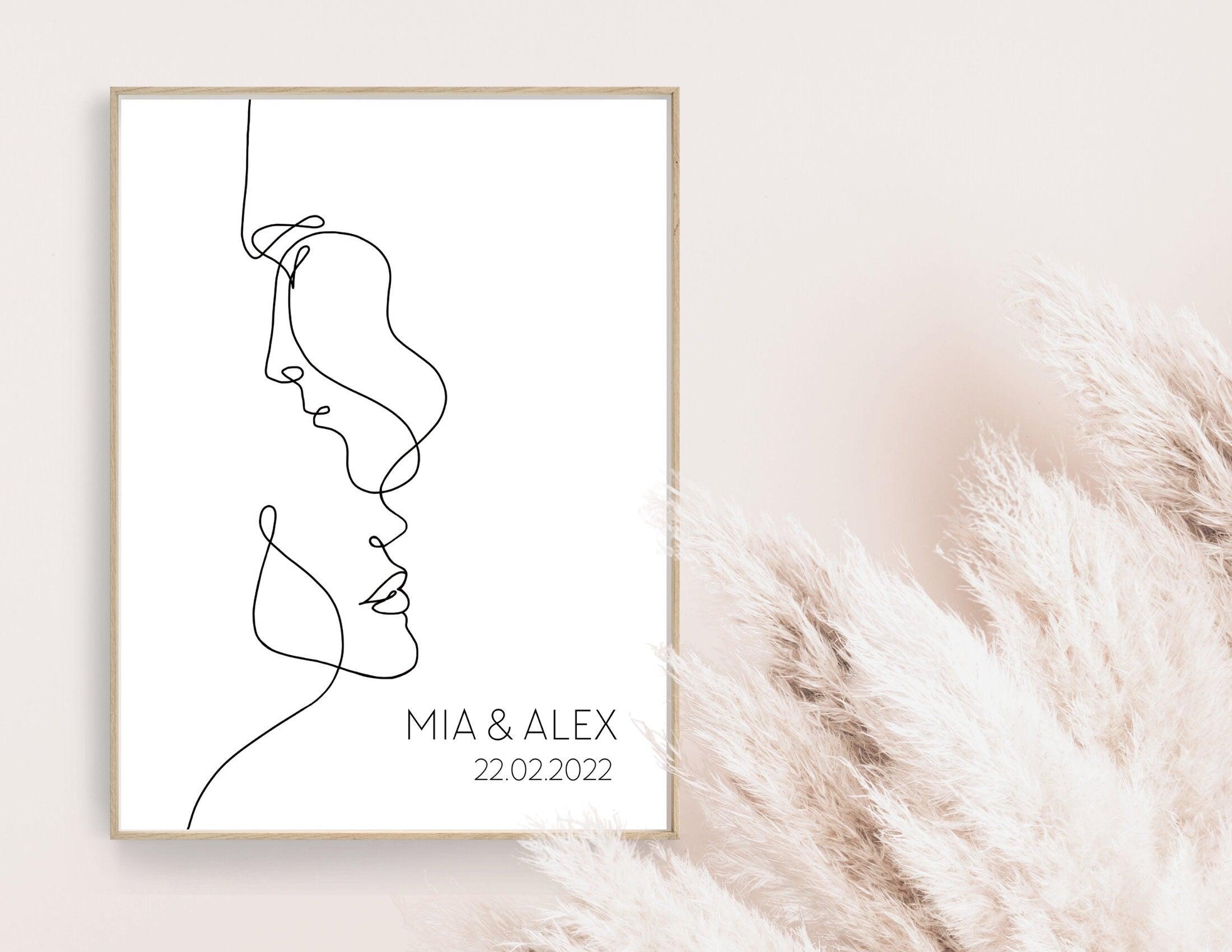 Poster | Hochzeit | One Line Art Paar | personalisiert - Roo's Gift Shop