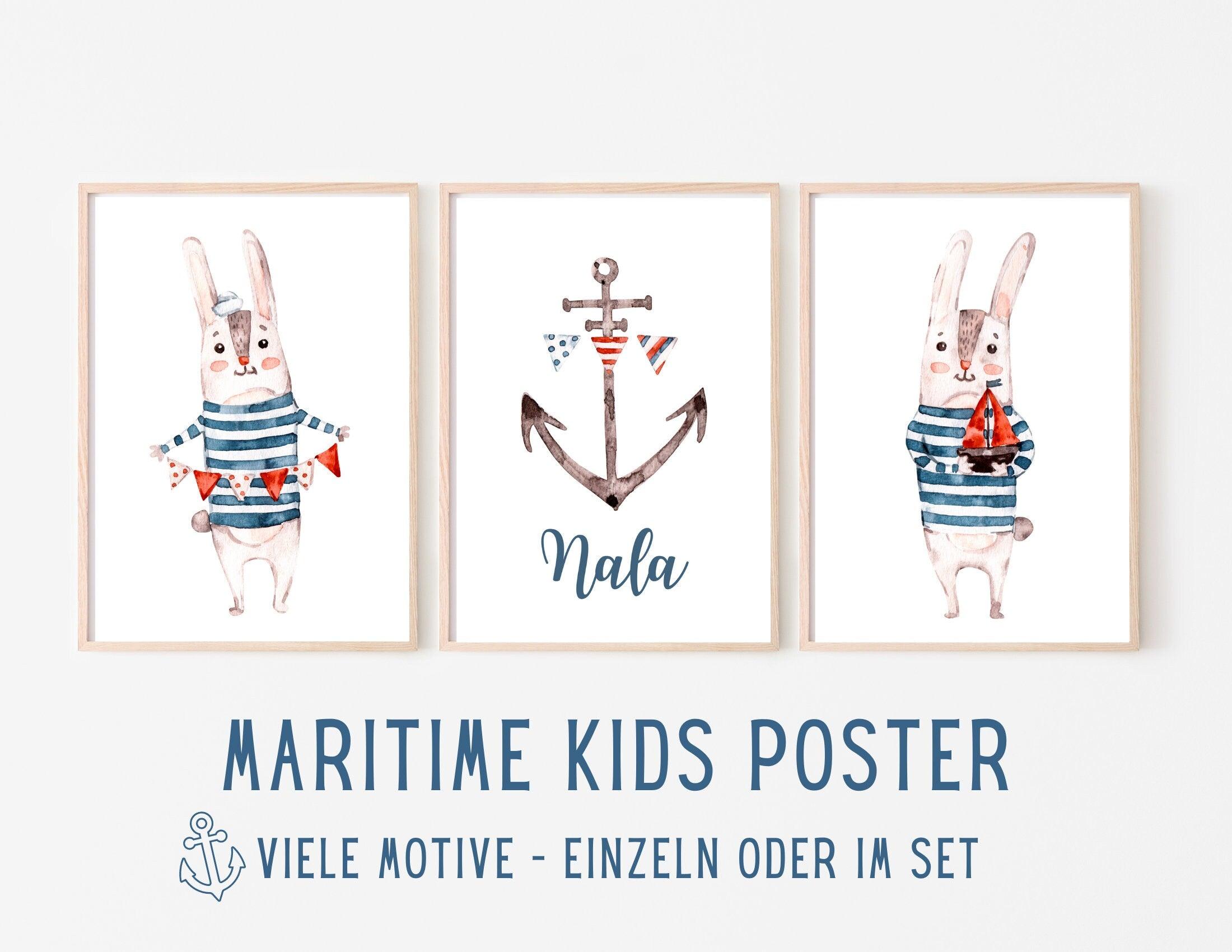 Poster | Kids | maritime Hasen | personalisiert - Roo's Gift Shop