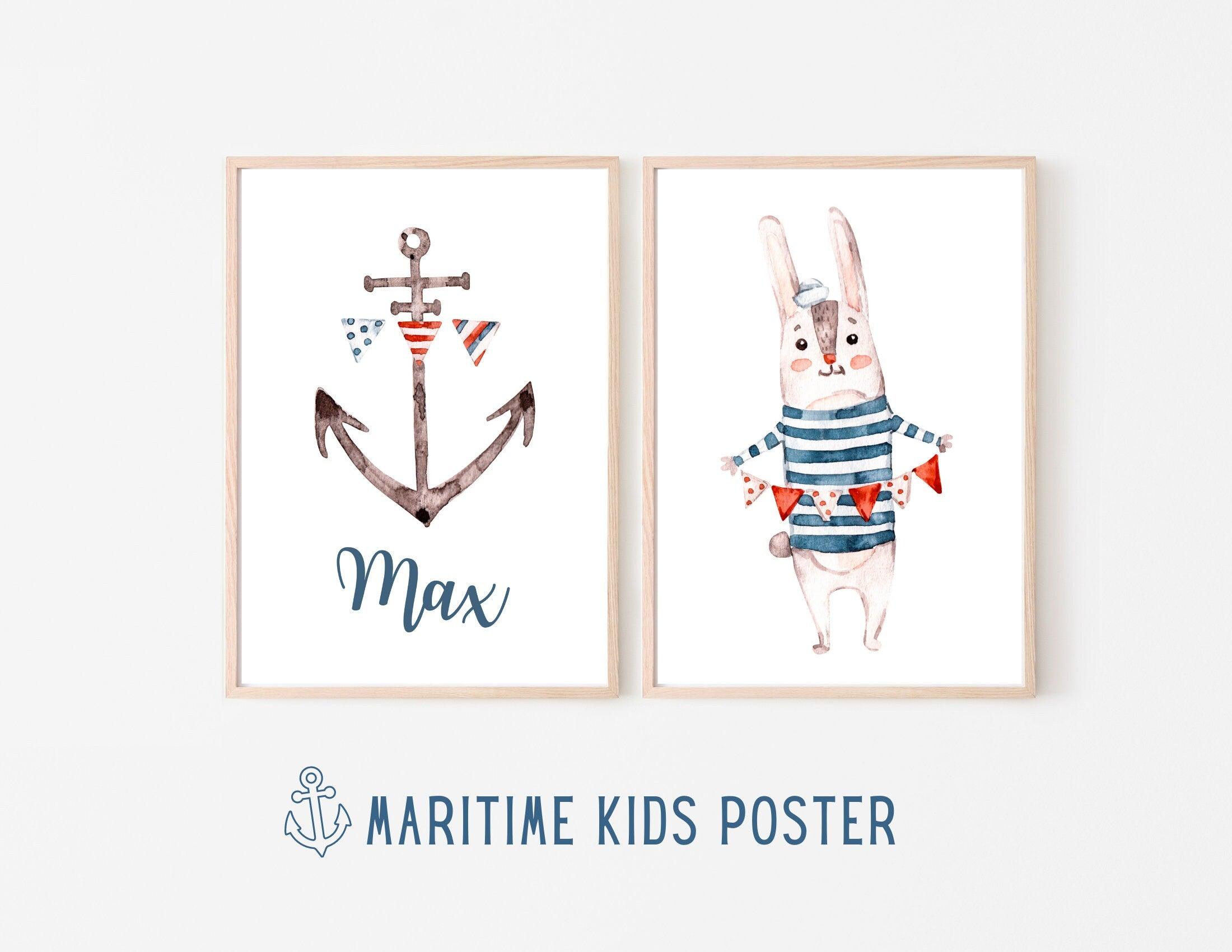 Poster | Kids | maritime Hasen | personalisiert - Roo's Gift Shop