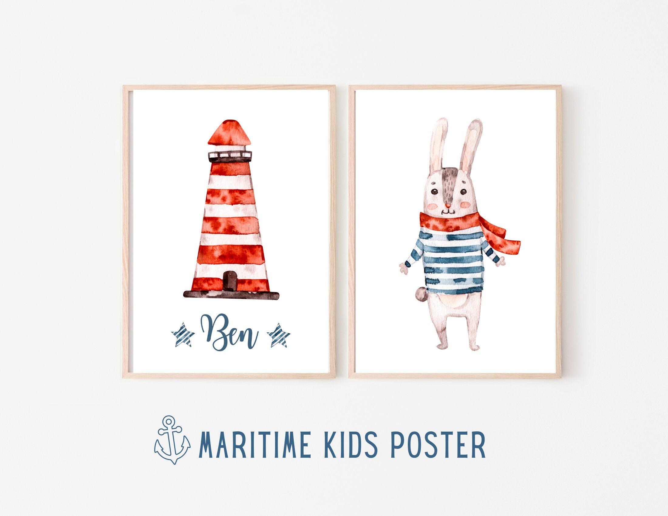 Poster | Kids | maritime Hasen | personalisiert - Roo's Gift Shop