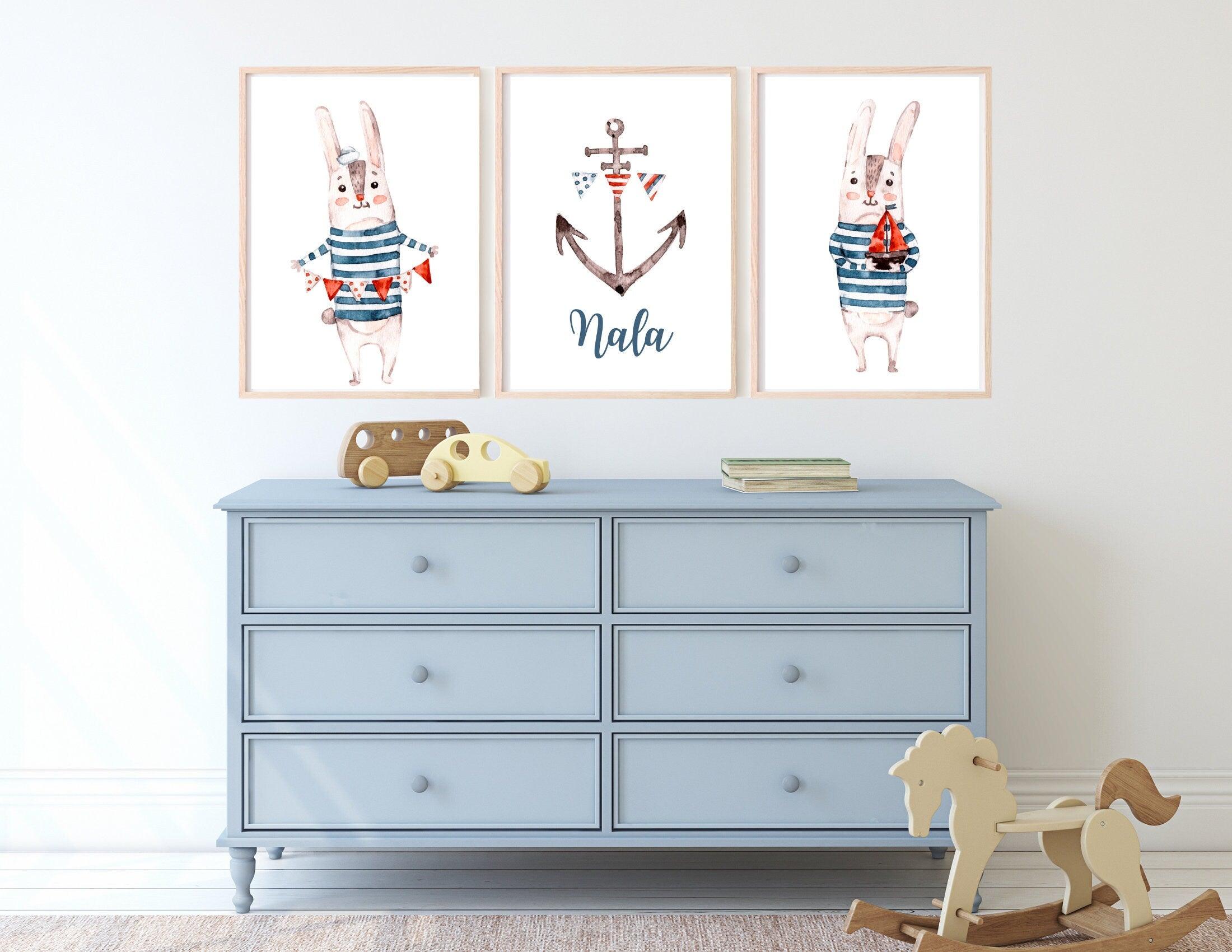 Poster | Kids | maritime Hasen | personalisiert - Roo's Gift Shop