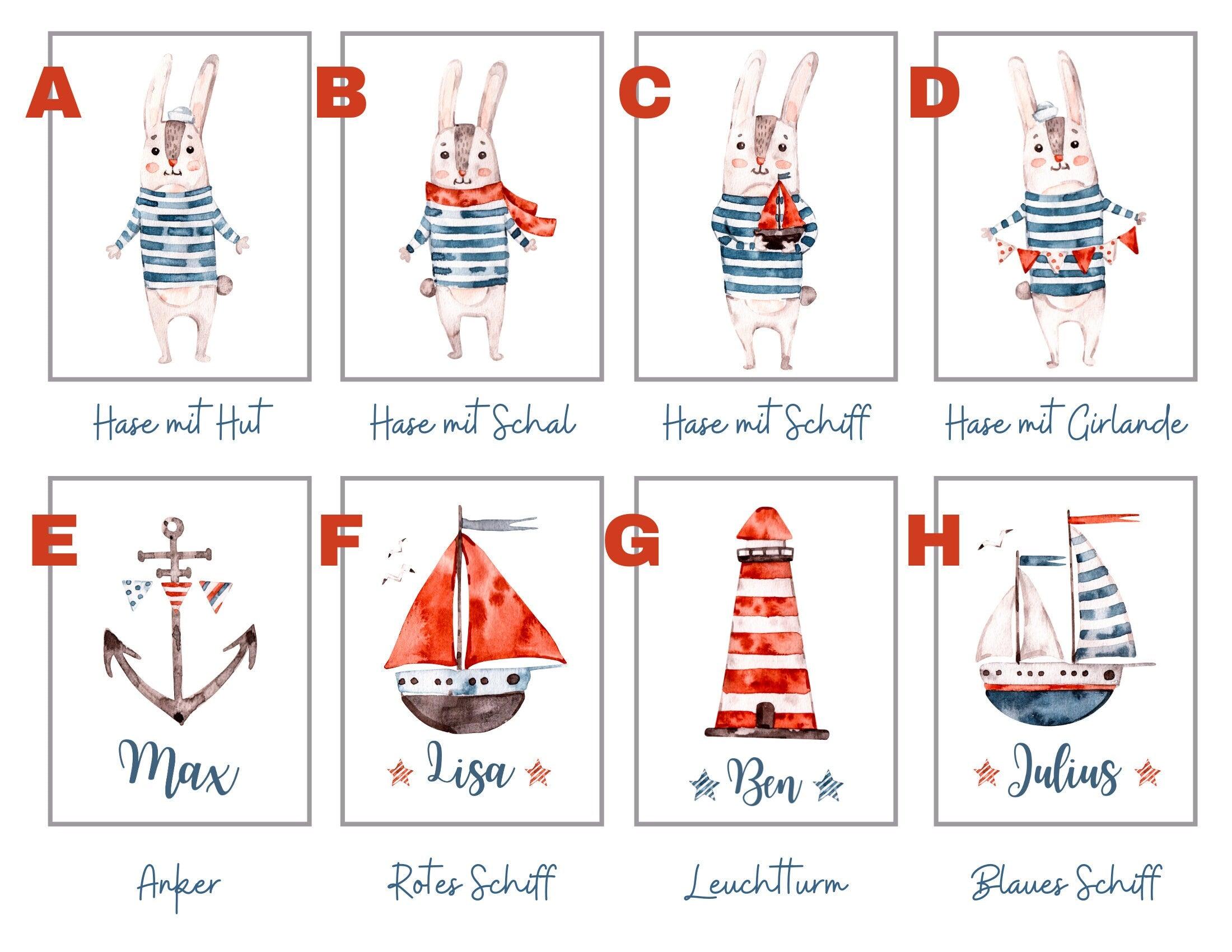 Poster | Kids | maritime Hasen | personalisiert - Roo's Gift Shop