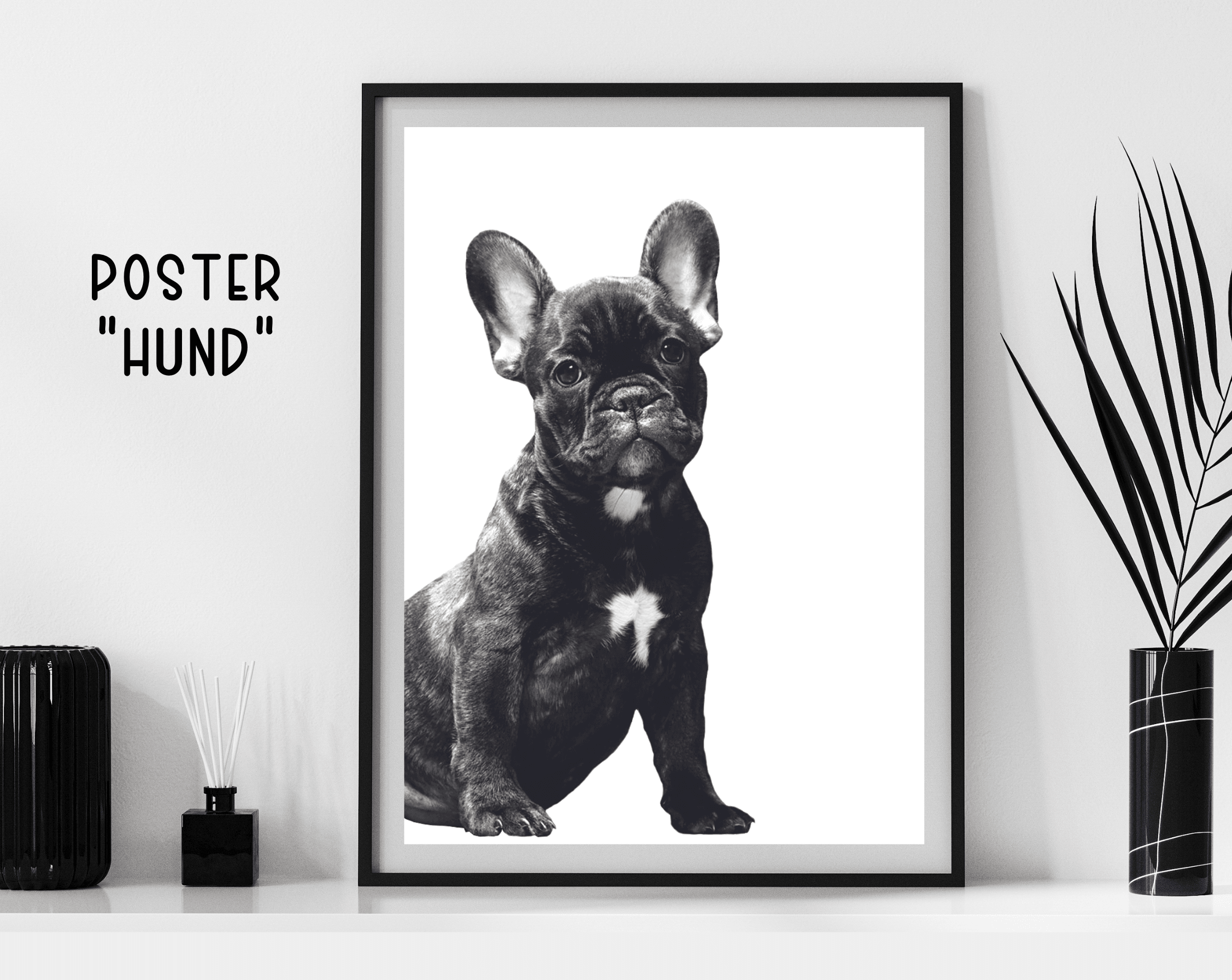 Poster | Tierposter Hund | schwarz weiß | French Bulldogge Frenchie - Roo's Gift Shop
