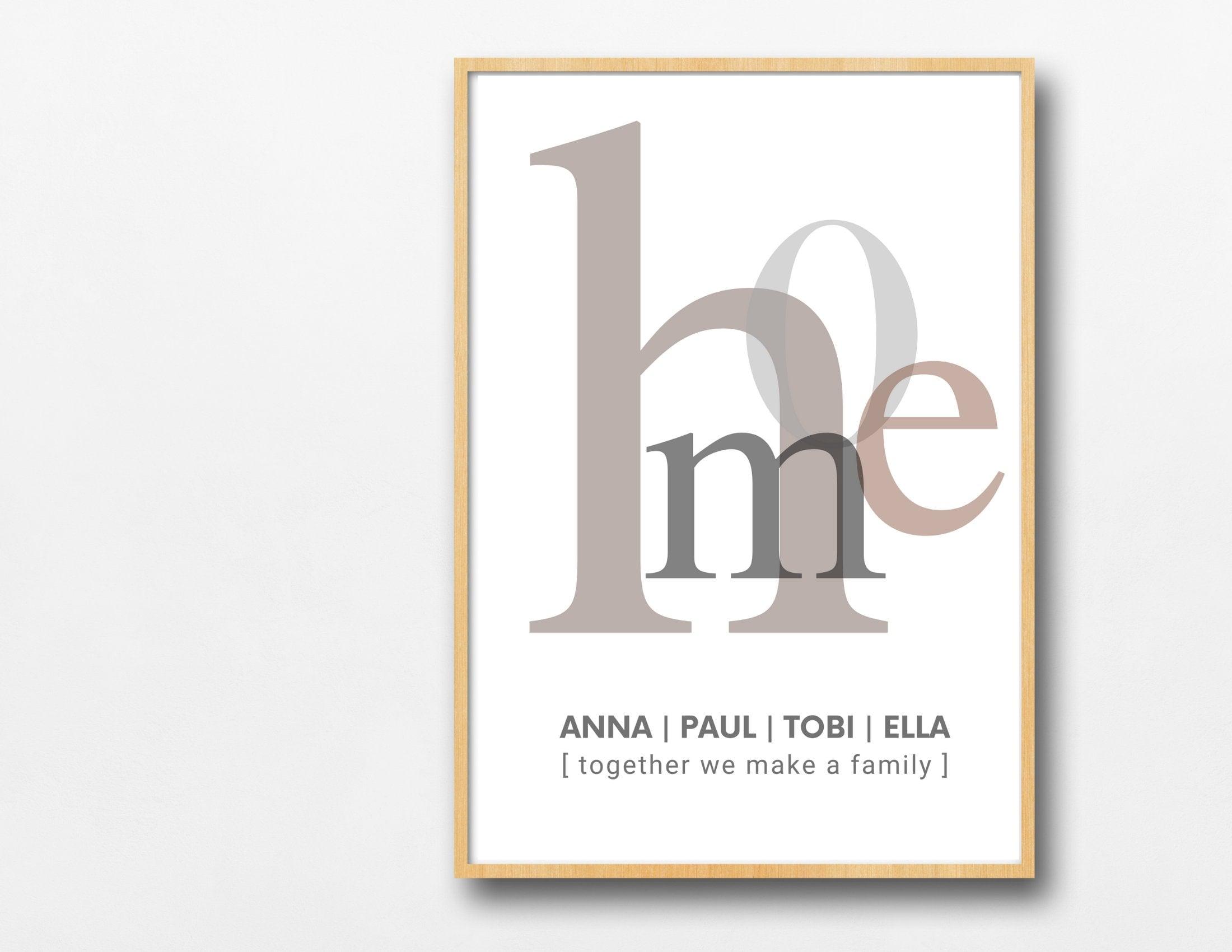 Poster | Typografie HOME | Familie | personalisierbar - Roo's Gift Shop