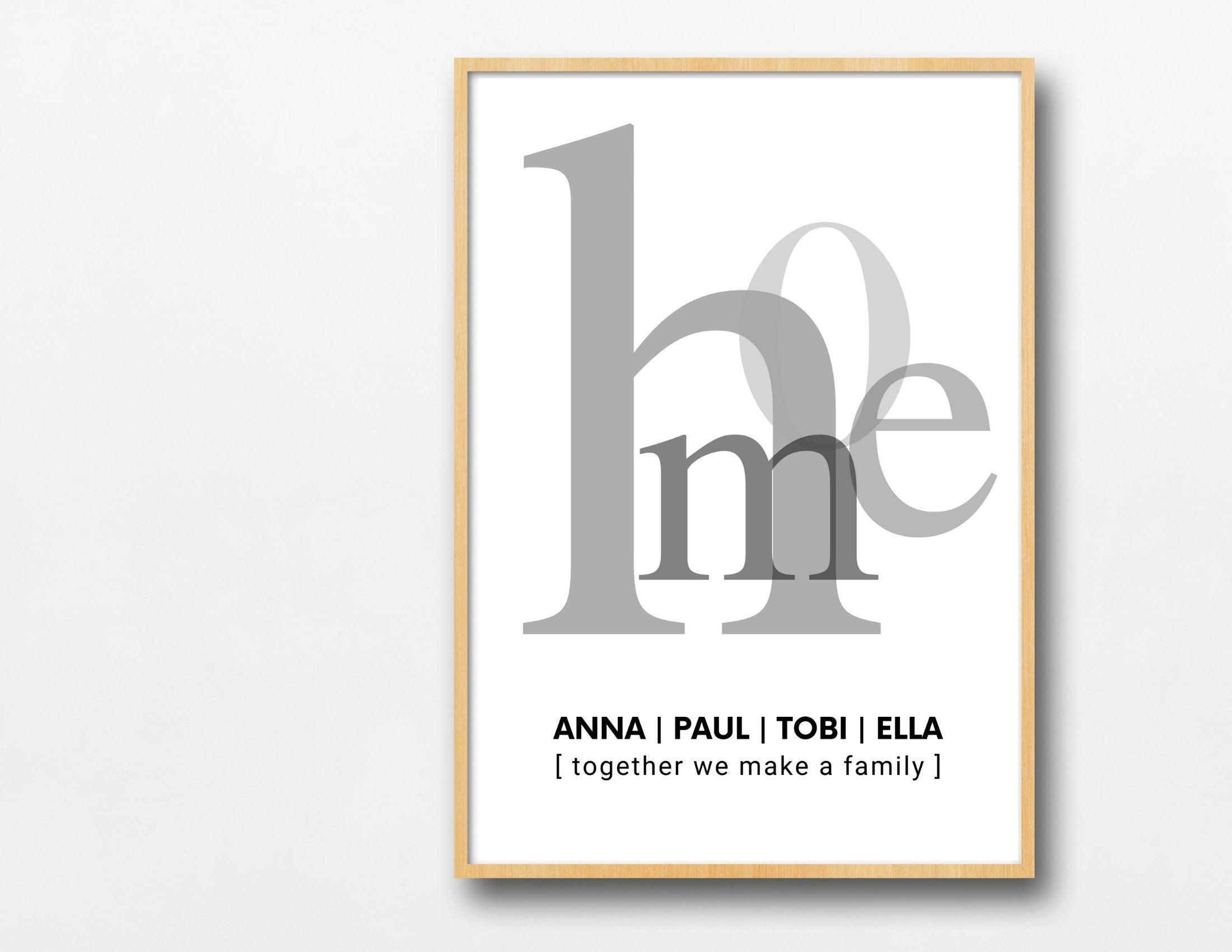 Poster | Typografie HOME | Familie | personalisierbar - Roo's Gift Shop