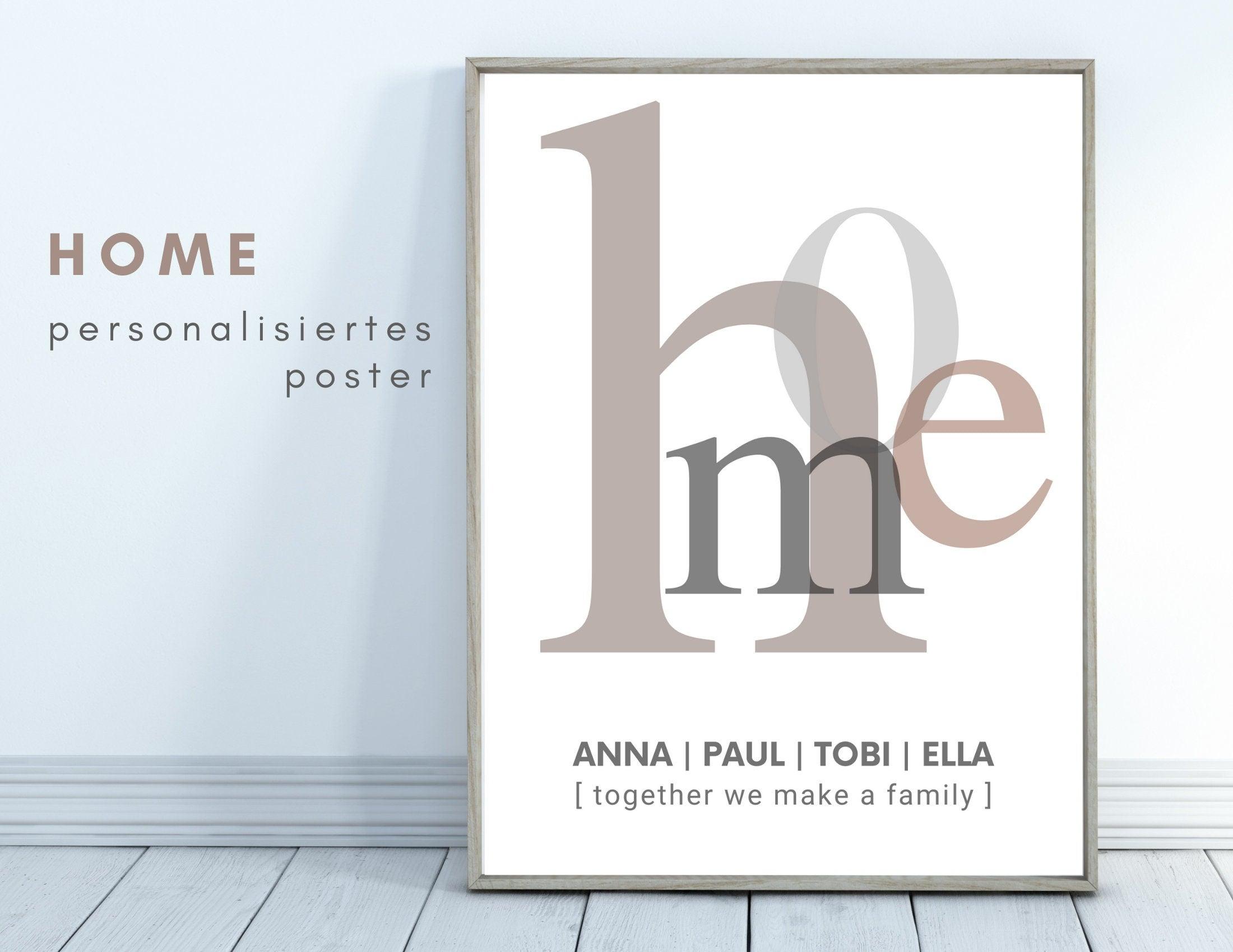 Poster | Typografie HOME | Familie | personalisierbar - Roo's Gift Shop