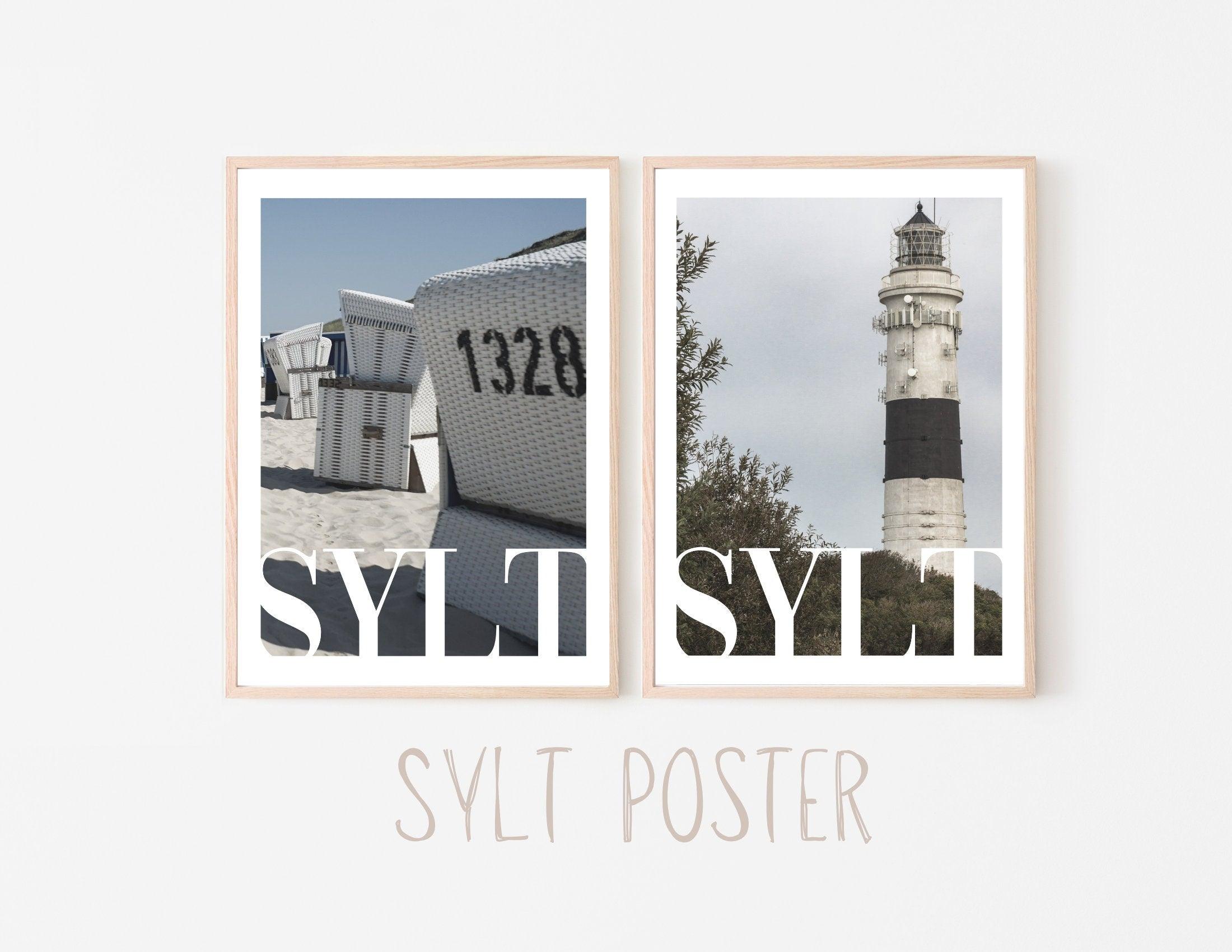Poster SYLT | Strandkorb | Leuchtturm | maritime Wand Deko - Roo's Gift Shop