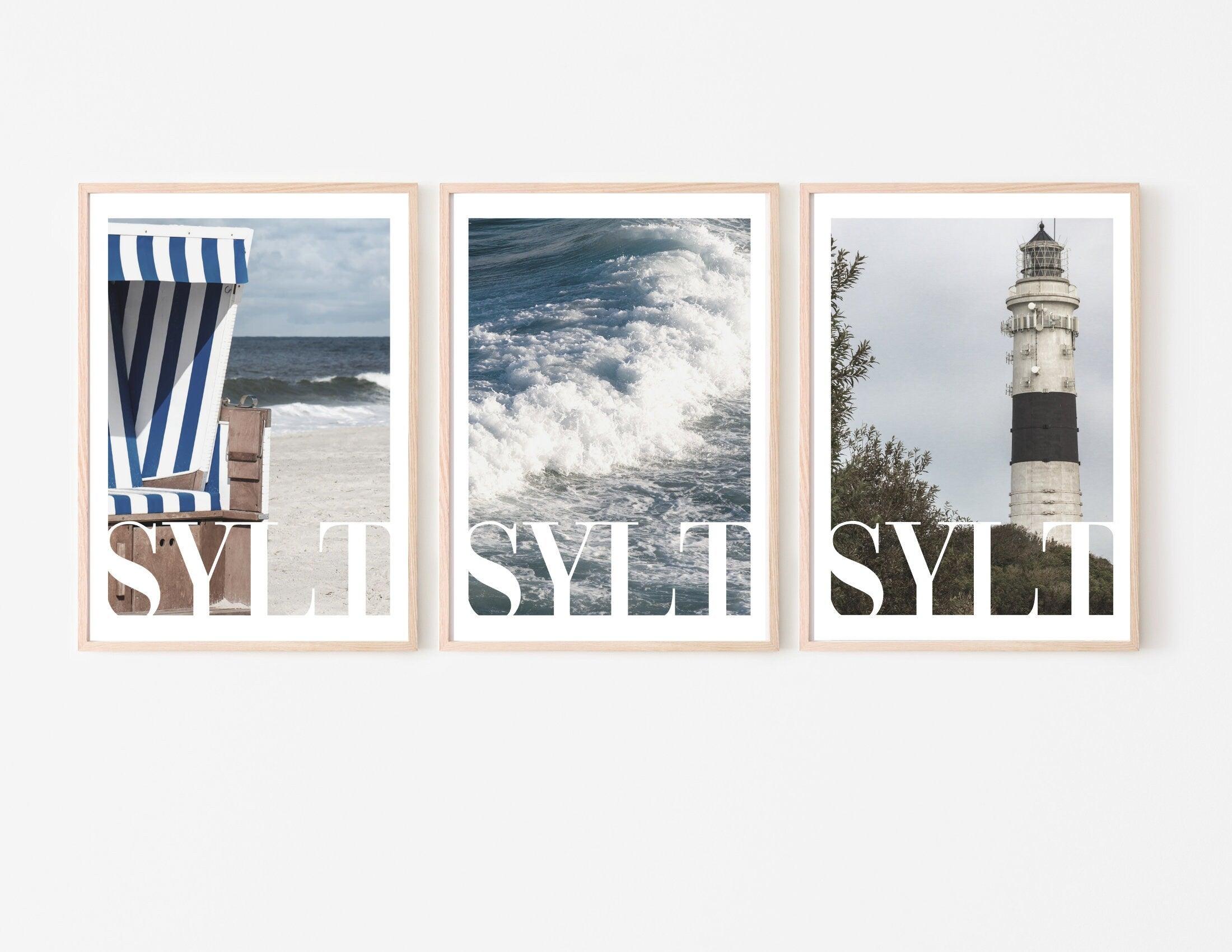 Poster SYLT | Strandkorb | Leuchtturm | maritime Wand Deko - Roo's Gift Shop
