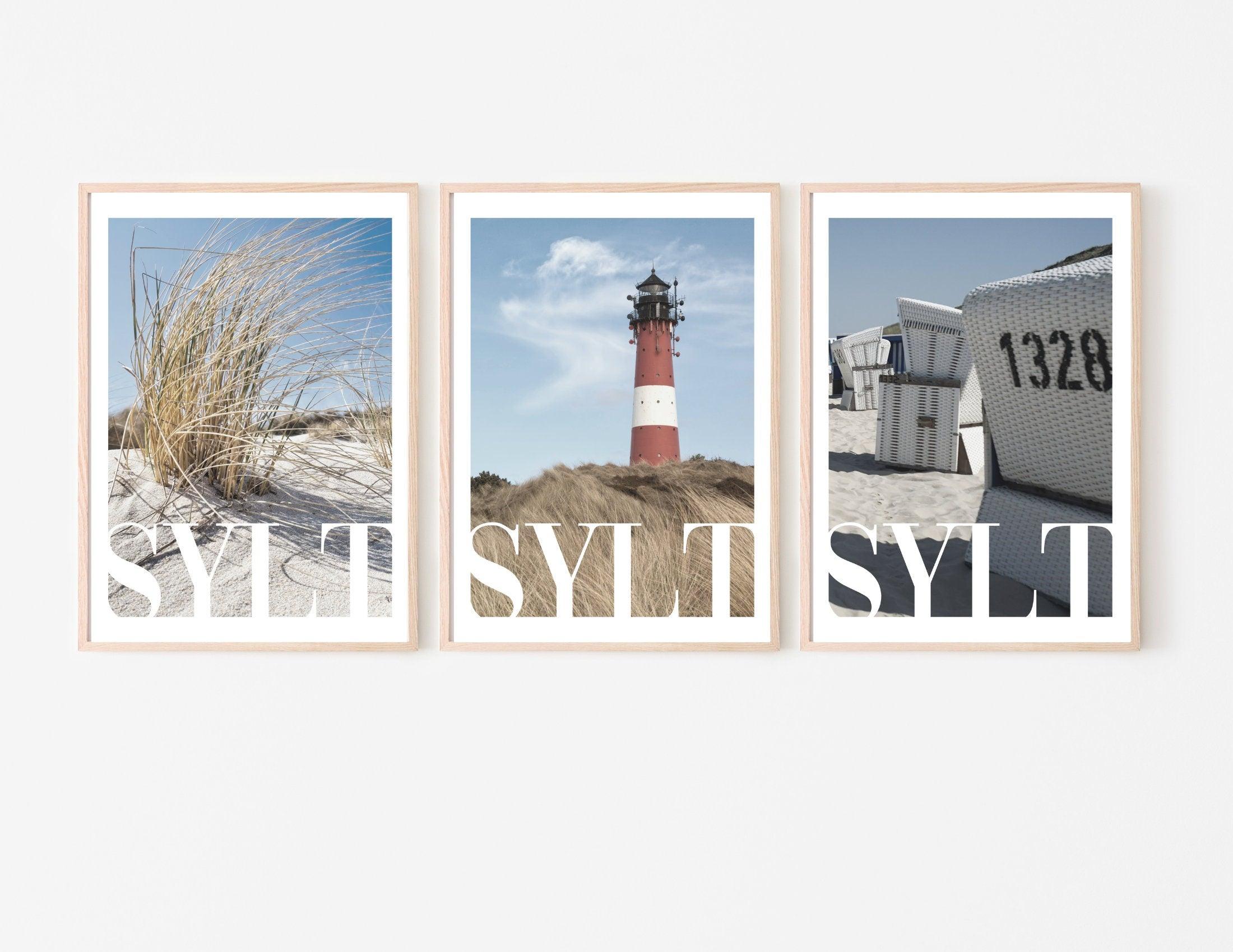 Poster SYLT | Strandkorb | Leuchtturm | maritime Wand Deko - Roo's Gift Shop