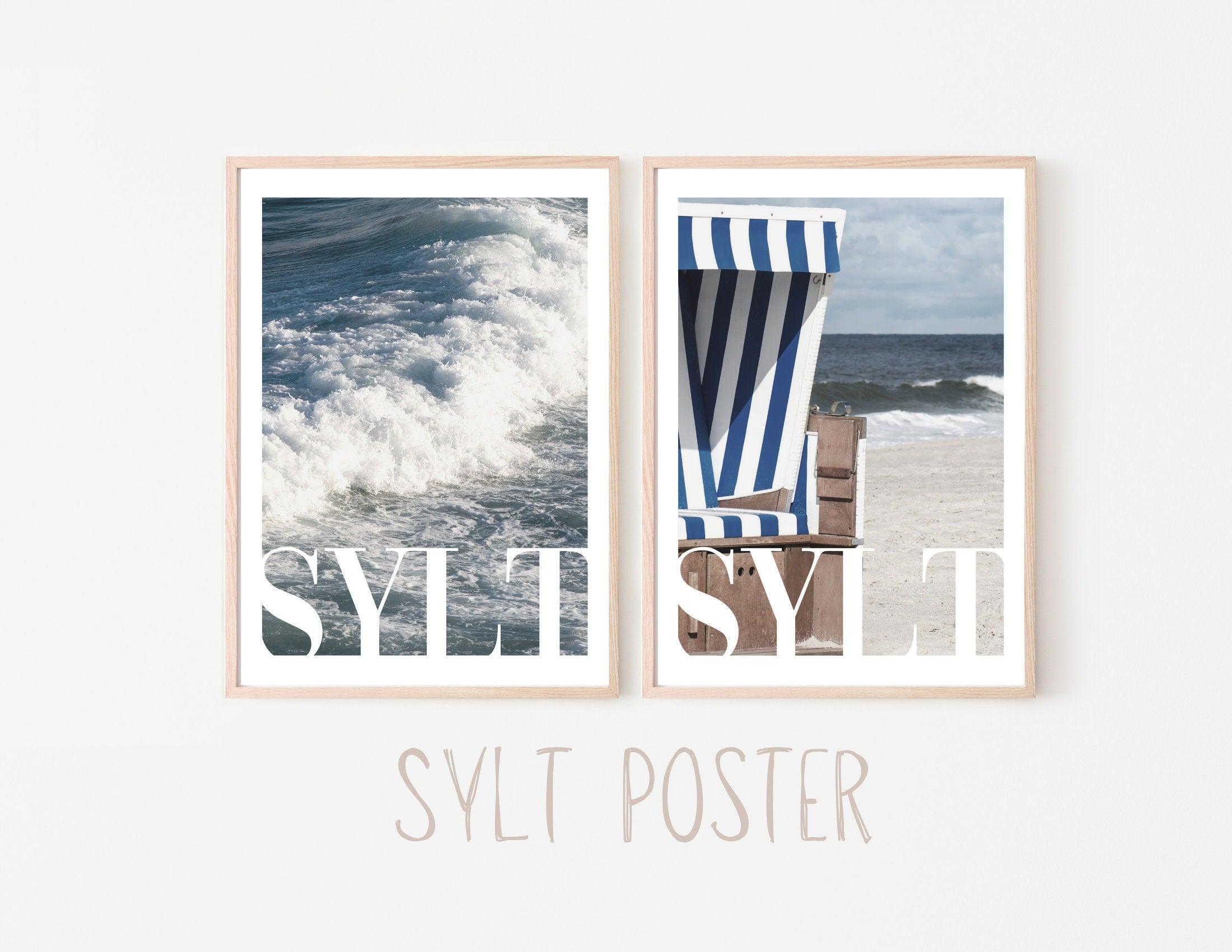 Poster SYLT | Strandkorb | Meer Welle | maritim Wand Deko - Roo's Gift Shop