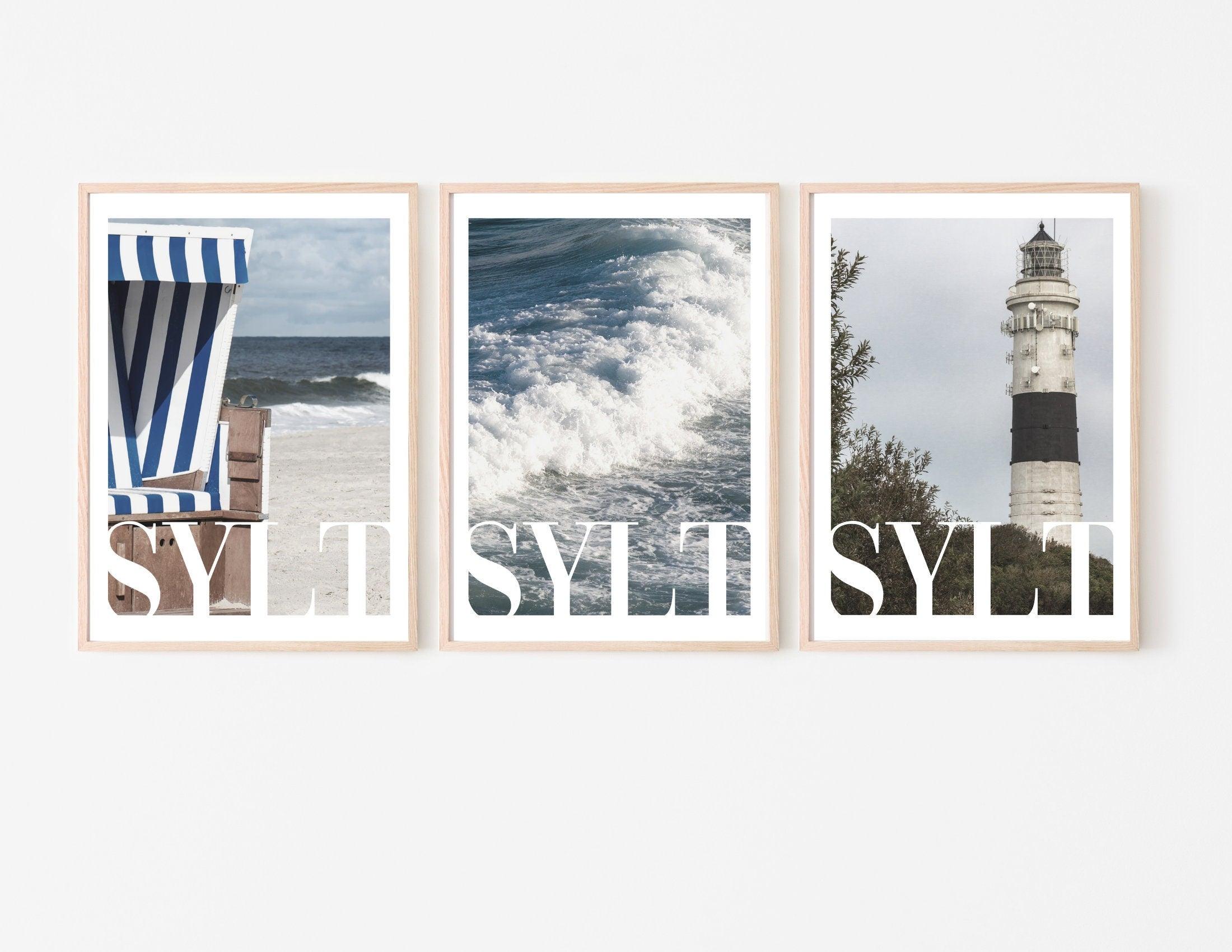 Poster SYLT | Strandkorb | Meer Welle | maritim Wand Deko - Roo's Gift Shop