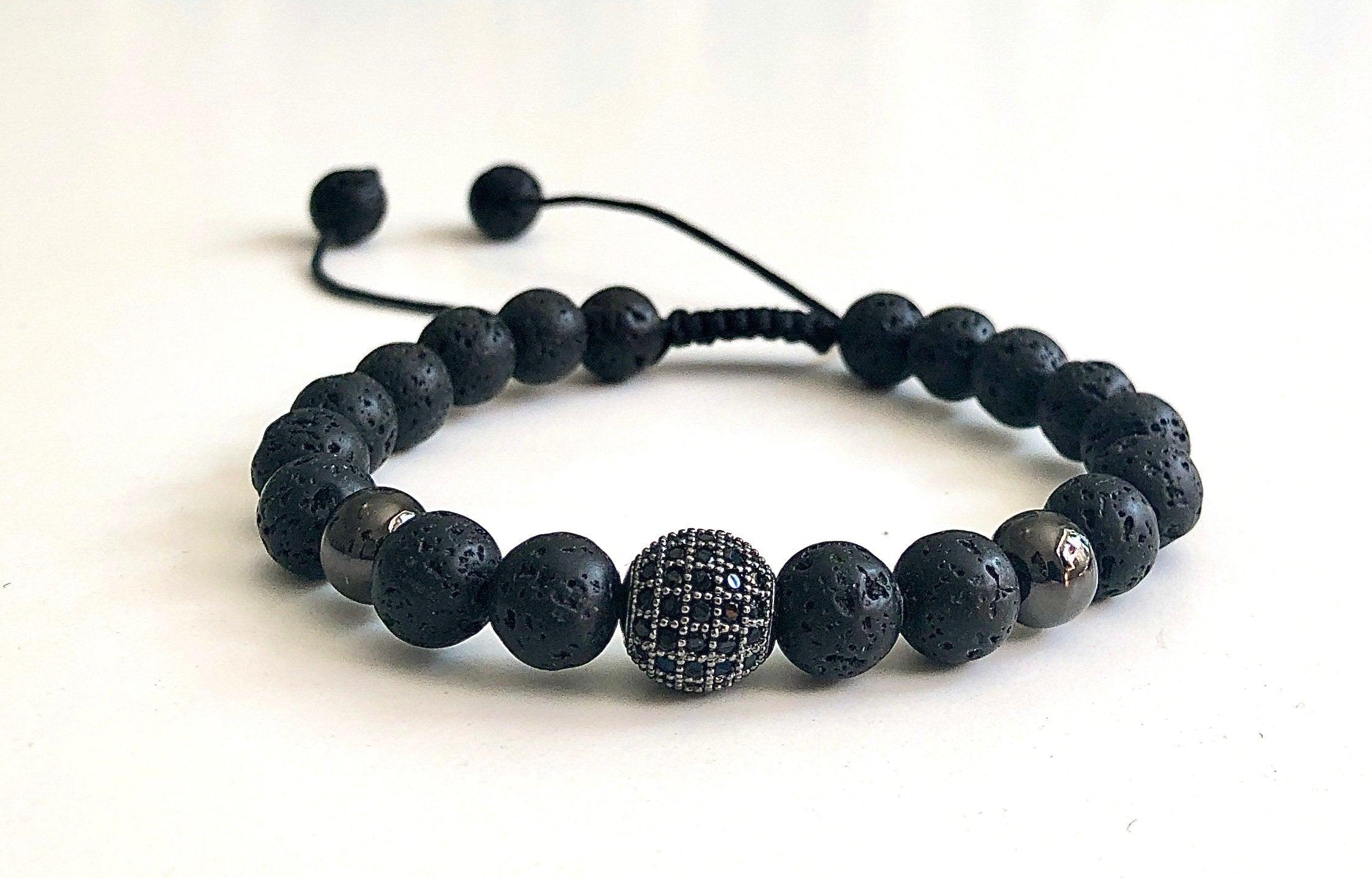 Schwarzes Armband Lavaperlen | Zirkonia Perle | Männer Schmuck - Roo's Gift Shop