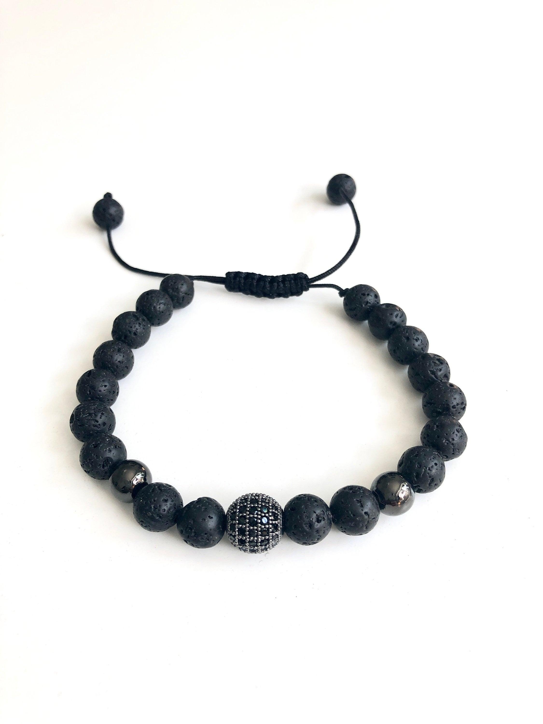Schwarzes Armband Lavaperlen | Zirkonia Perle | Männer Schmuck - Roo's Gift Shop