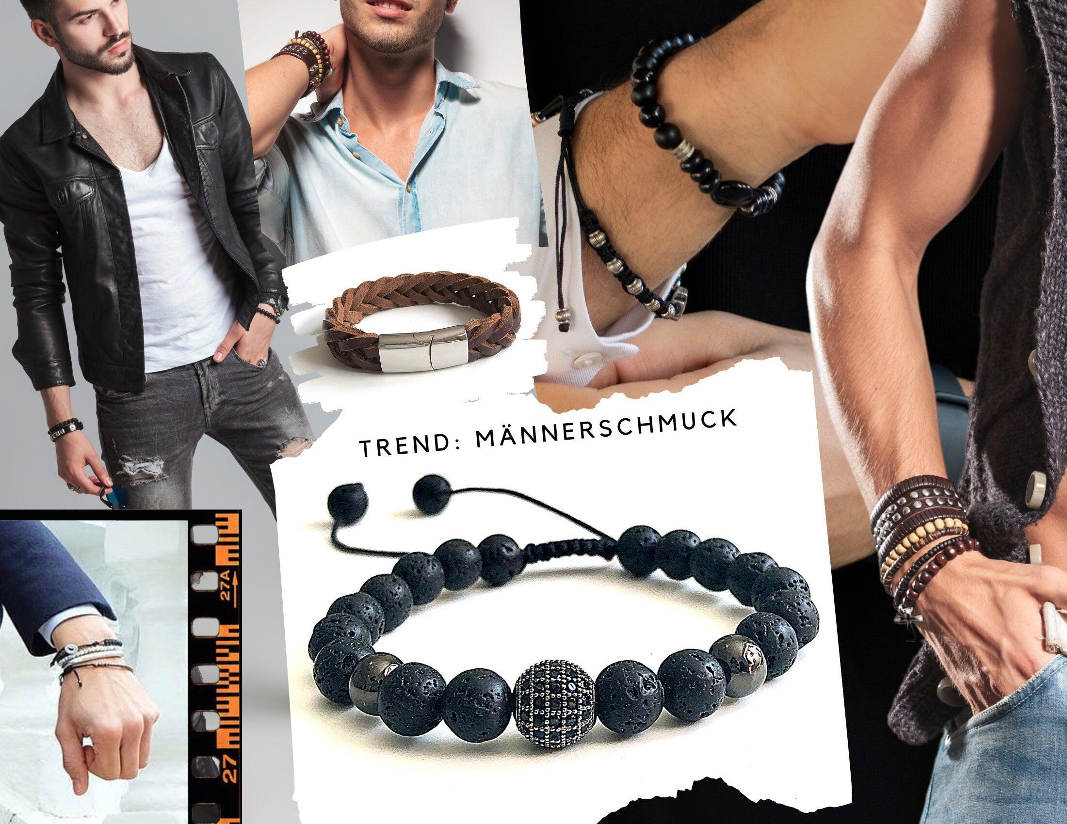 Schwarzes Armband Lavaperlen | Zirkonia Perle | Männer Schmuck - Roo's Gift Shop