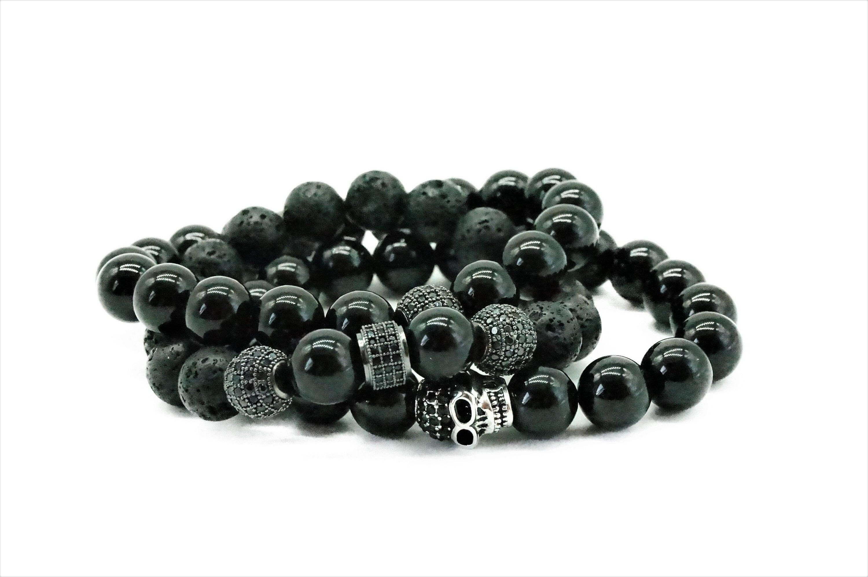 Schwarzes Armband Lavaperlen | Zirkonia Perle | Männer Schmuck - Roo's Gift Shop