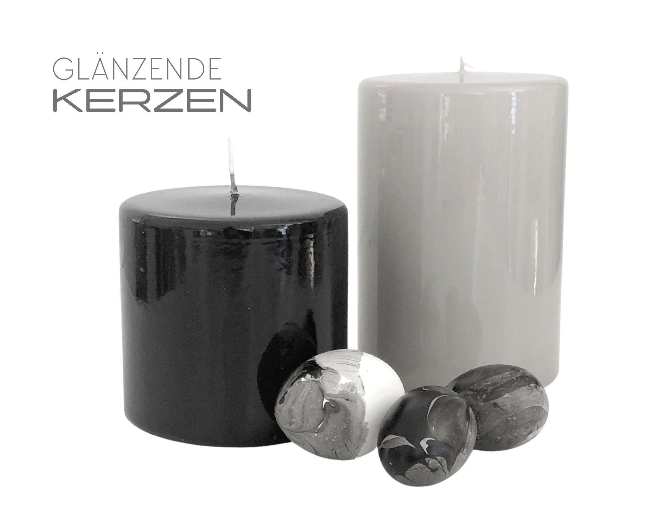 Stumpenkerze | große Kerze | grau und schwarz | glänzend - Roo's Gift Shop