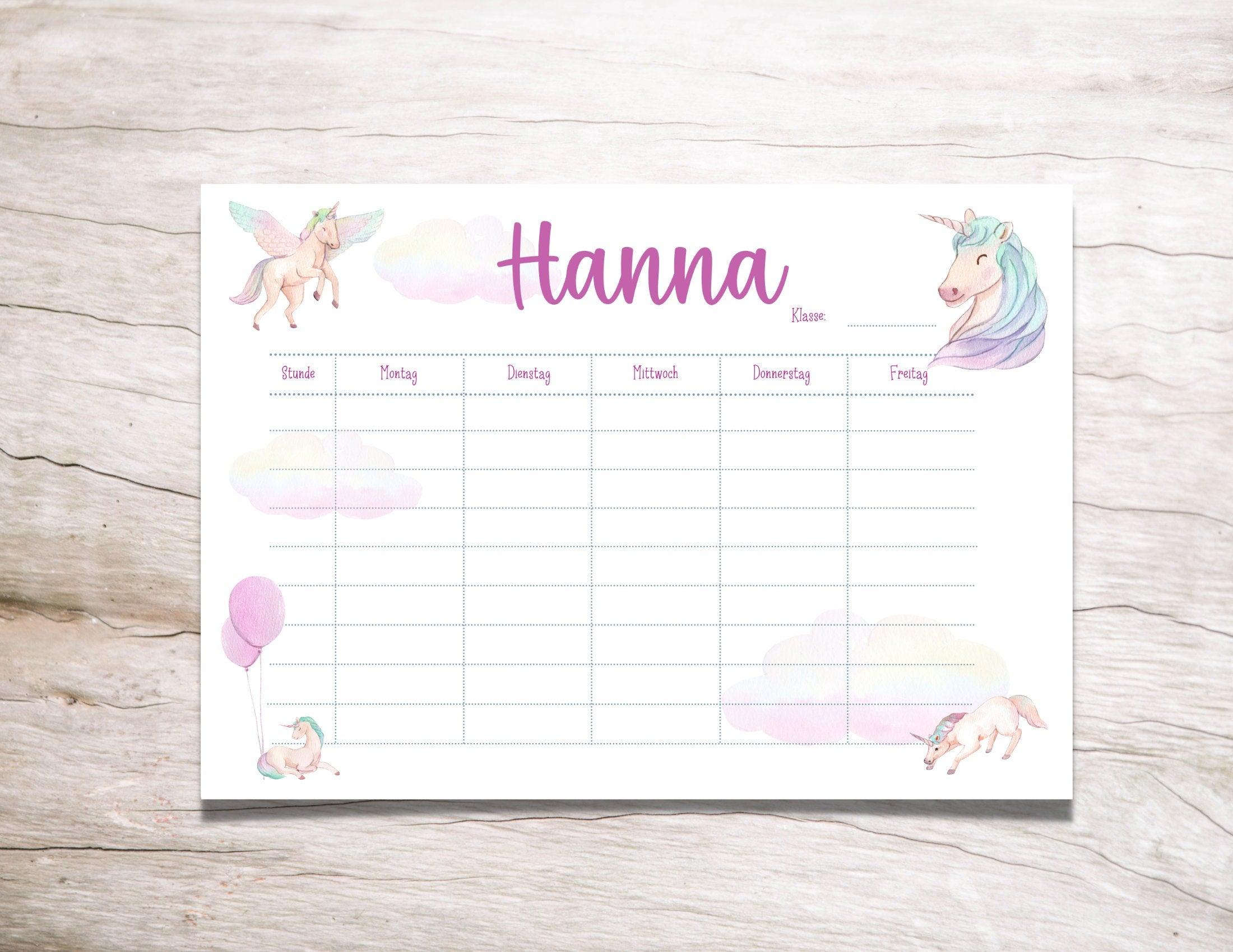 Stundenplan | personalisiert | Einhorn rosa - Roo's Gift Shop
