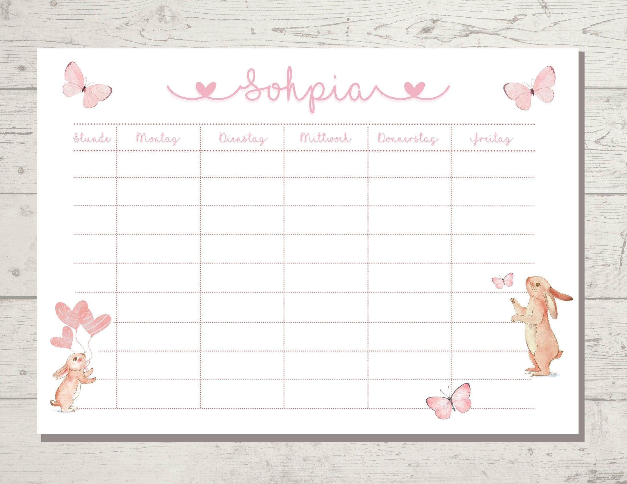 Stundenplan | personalisiert | Hasen & Schmetterlinge - Roo's Gift Shop