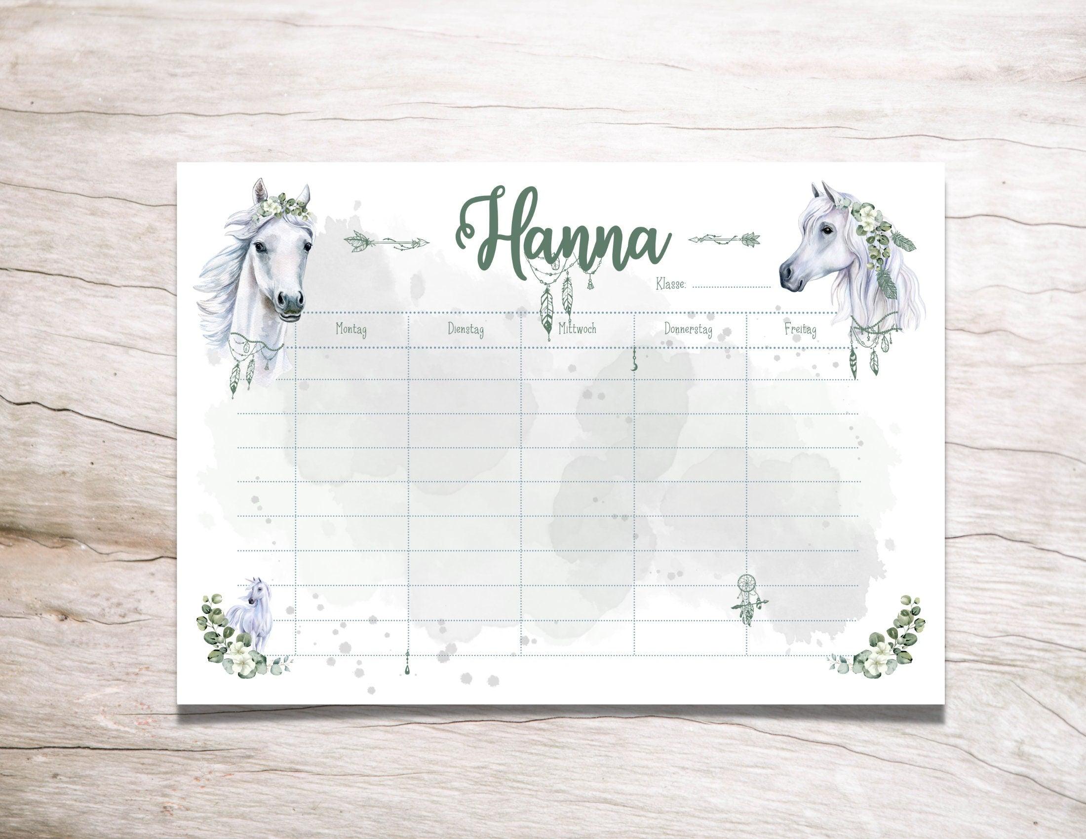 Stundenplan | personalisiert | Pferde Boho Einhorn - Roo's Gift Shop