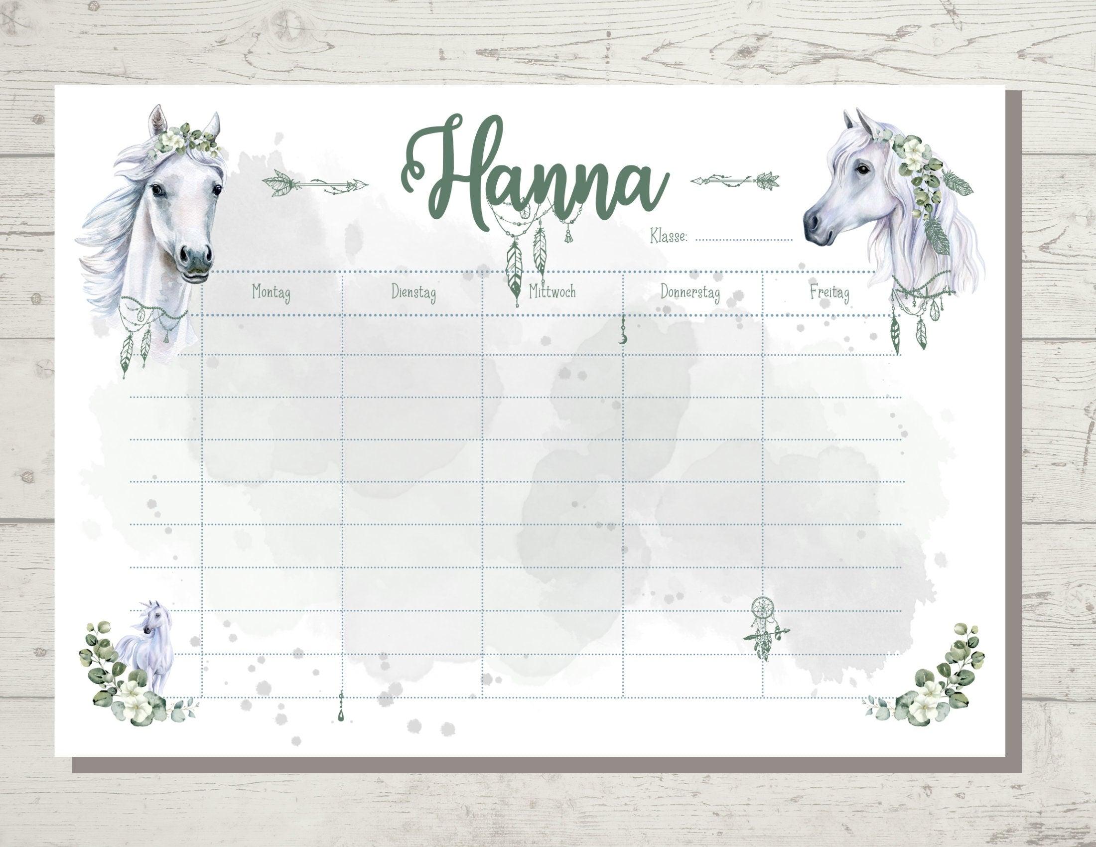 Stundenplan | personalisiert | Pferde Boho Einhorn - Roo's Gift Shop