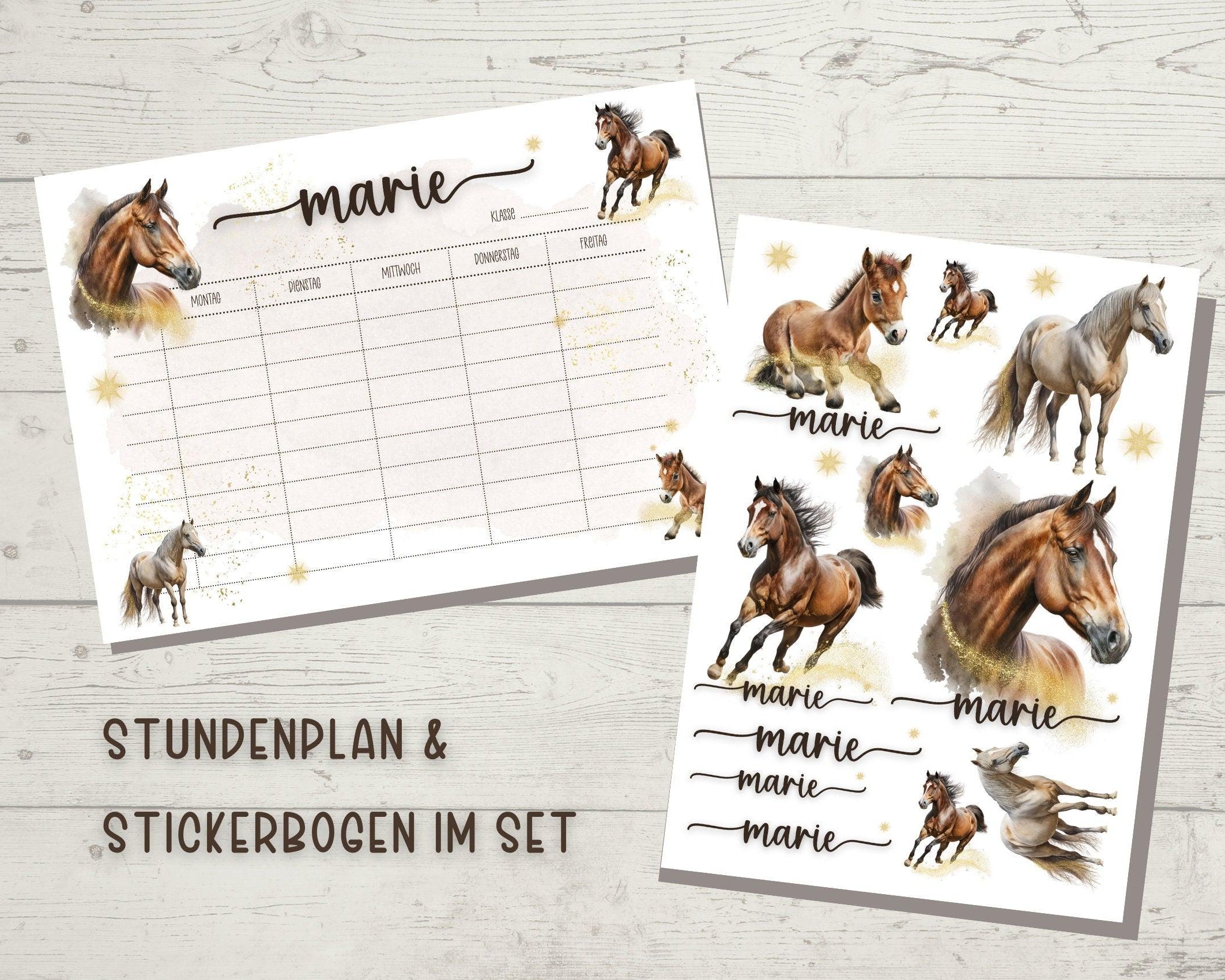 Stundenplan | personalisiert | Pferde Goldstaub Sterne - Roo's Gift Shop