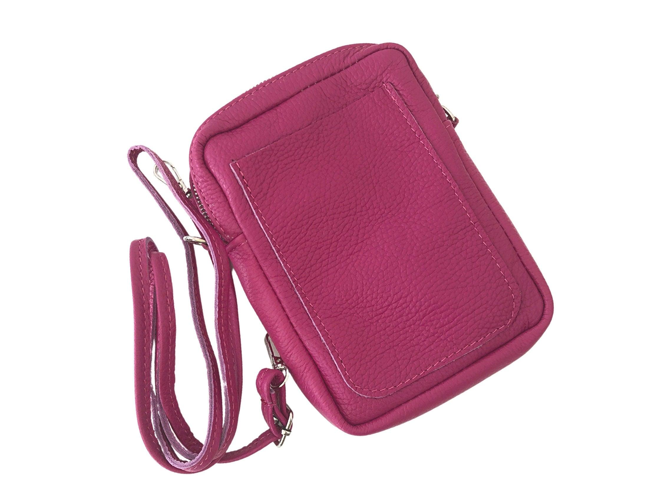 Tasche | Leder pink | Handytasche echtes Leder rosa - Roo's Gift Shop