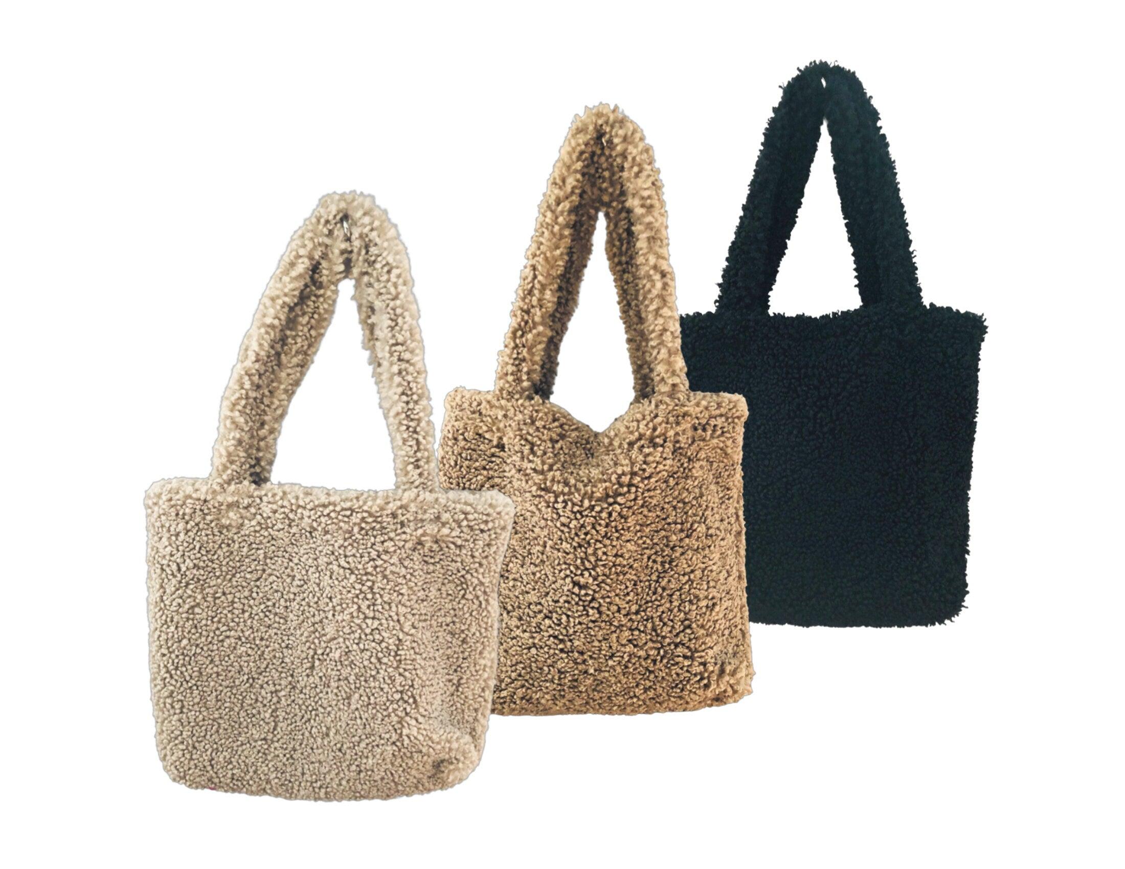 Tasche Teddyfell | Plüsch Teddytasche beige, taupe, schwarz - Roo's Gift Shop