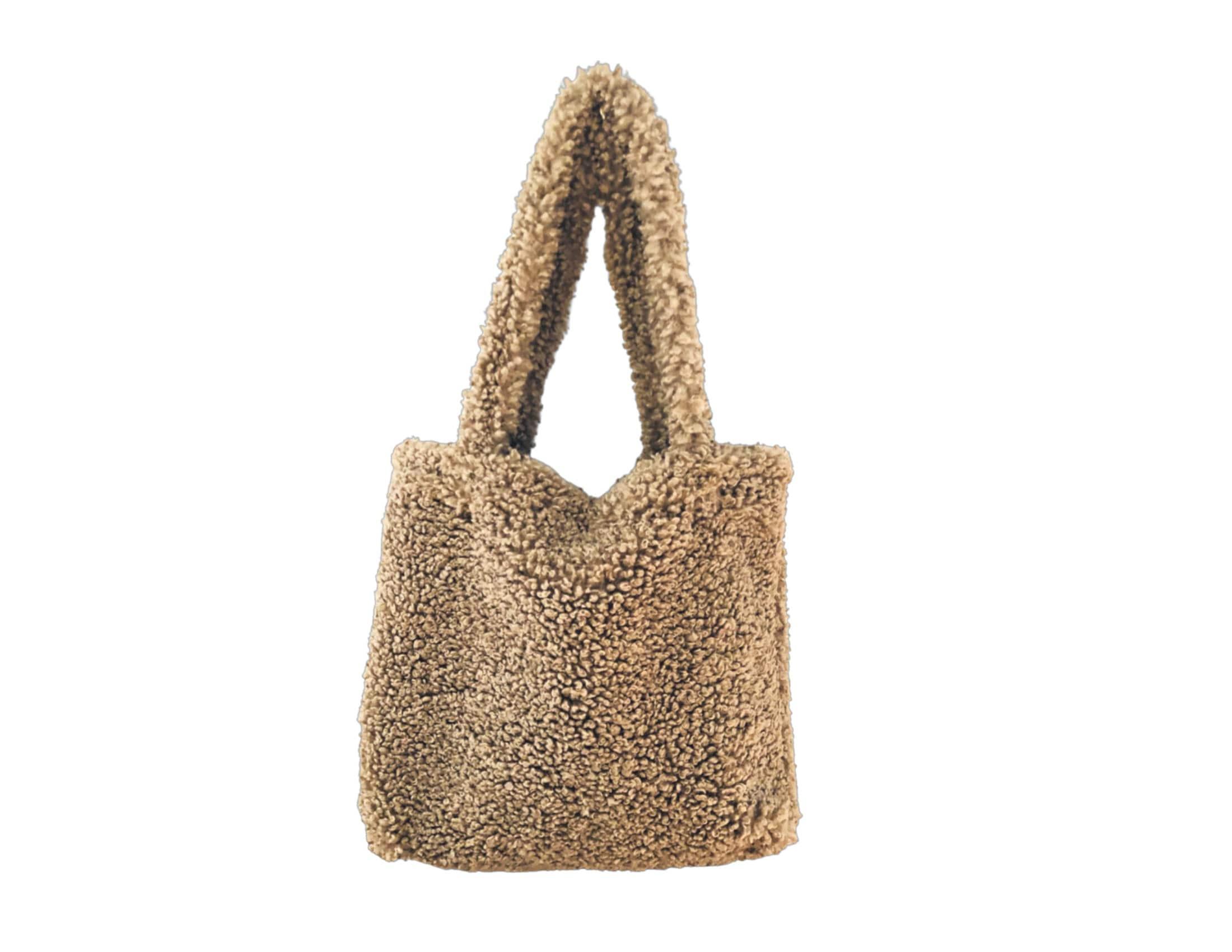 Tasche Teddyfell | Plüsch Teddytasche beige, taupe, schwarz - Roo's Gift Shop