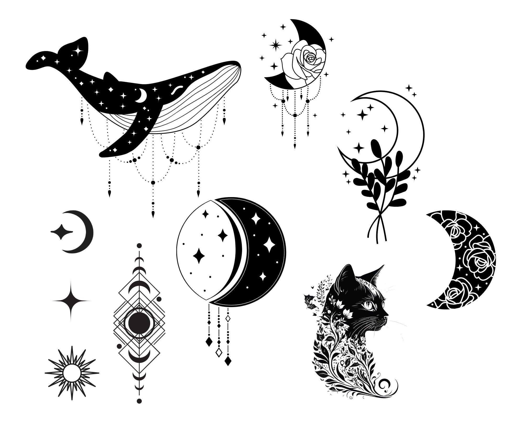 Tattoo | temporär | Set Wal, Mond, Katze - Roo's Gift Shop