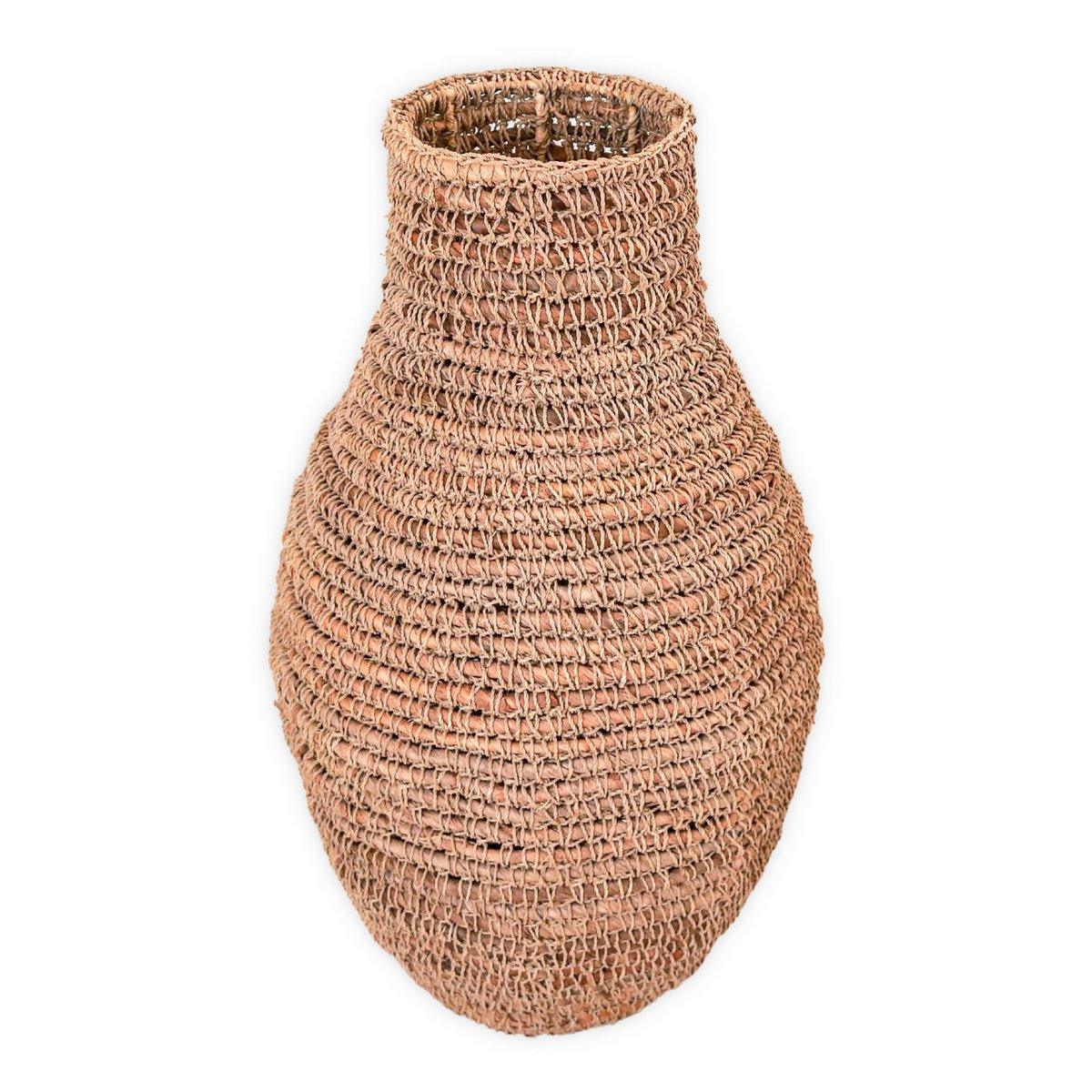 Vase SAKRA | gewebte Bohovase aus Bananenfasern und Bast - Roo's Gift Shop