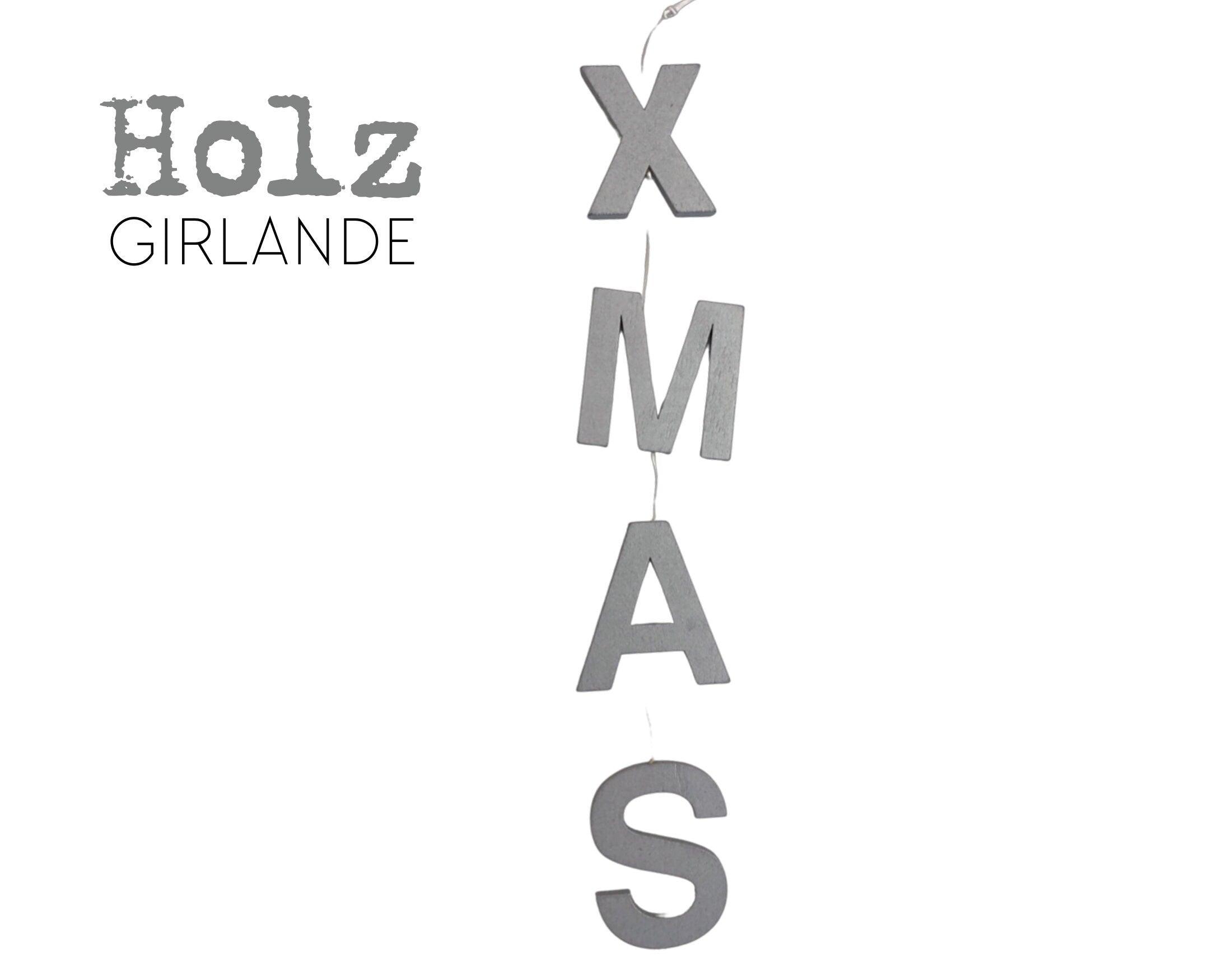 Weihnachten Girlande XMAS | Holz silber | 90 cm - Roo's Gift Shop